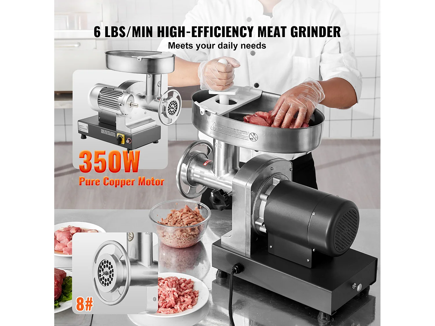 Hachoir à Viande SucceBuy Électrique Commercial 3kg/min Poussoir à Saucisses Cuisine, Idéal pour Préparations Culinaires et Ateliers de Boucherie
