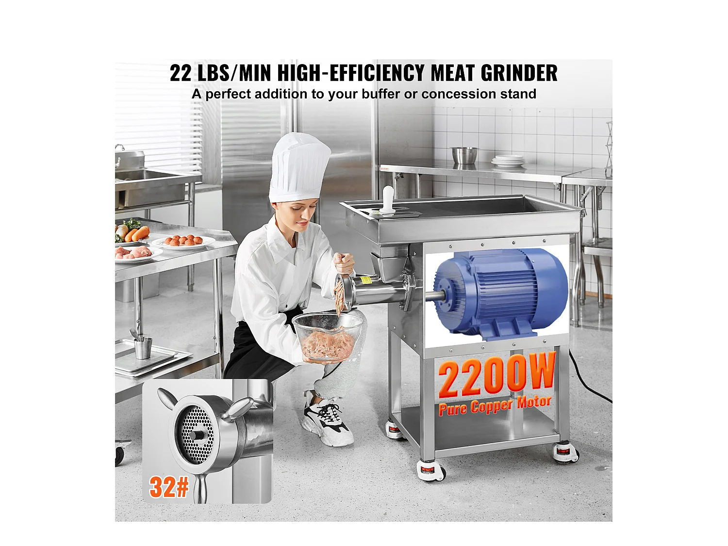 Hachoir à Viande SucceBuy Électrique Commercial 10kg/min 2200 W Industriel, Idéal pour Usage Intensif dans les Cuisines Professionnelles