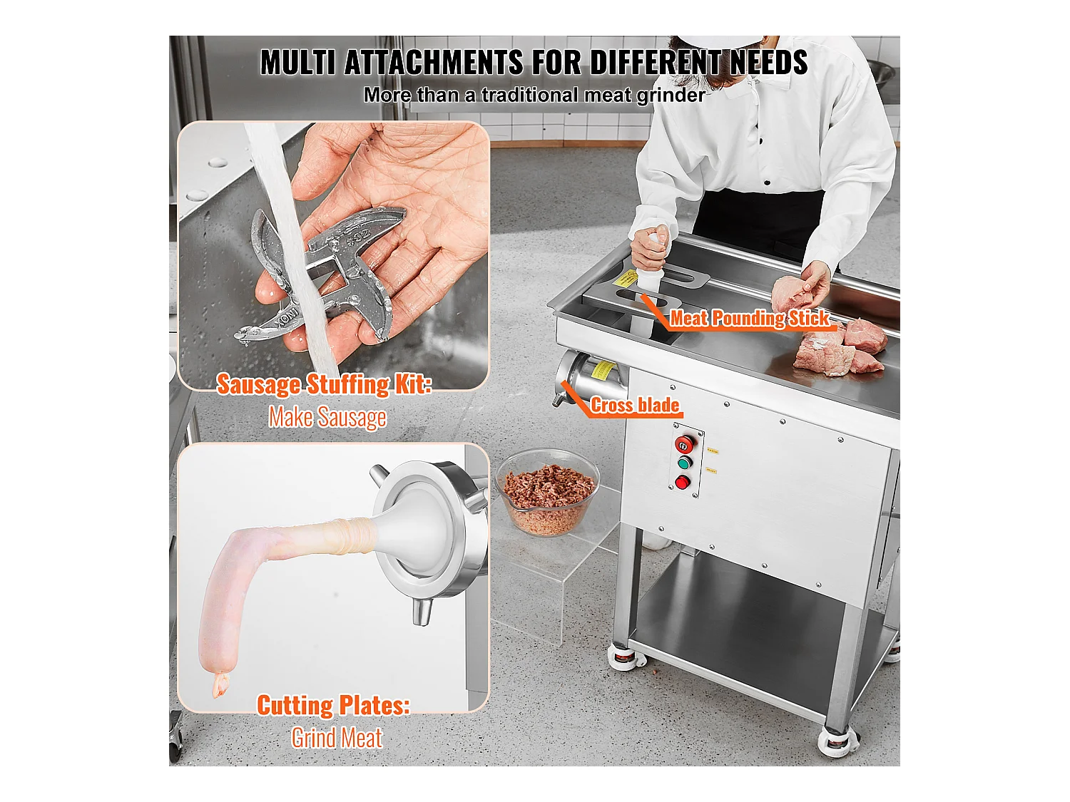 Hachoir à Viande SucceBuy Électrique Commercial 10kg/min 2200 W Industriel, Idéal pour Usage Intensif dans les Cuisines Professionnelles