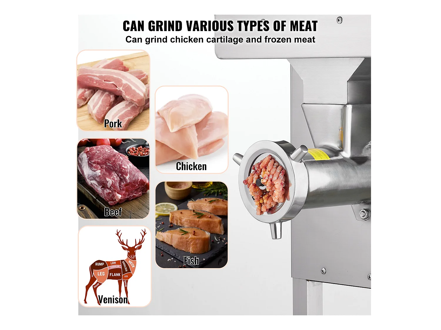 Hachoir à Viande SucceBuy Électrique Commercial 10kg/min 2200 W Industriel, Idéal pour Usage Intensif dans les Cuisines Professionnelles