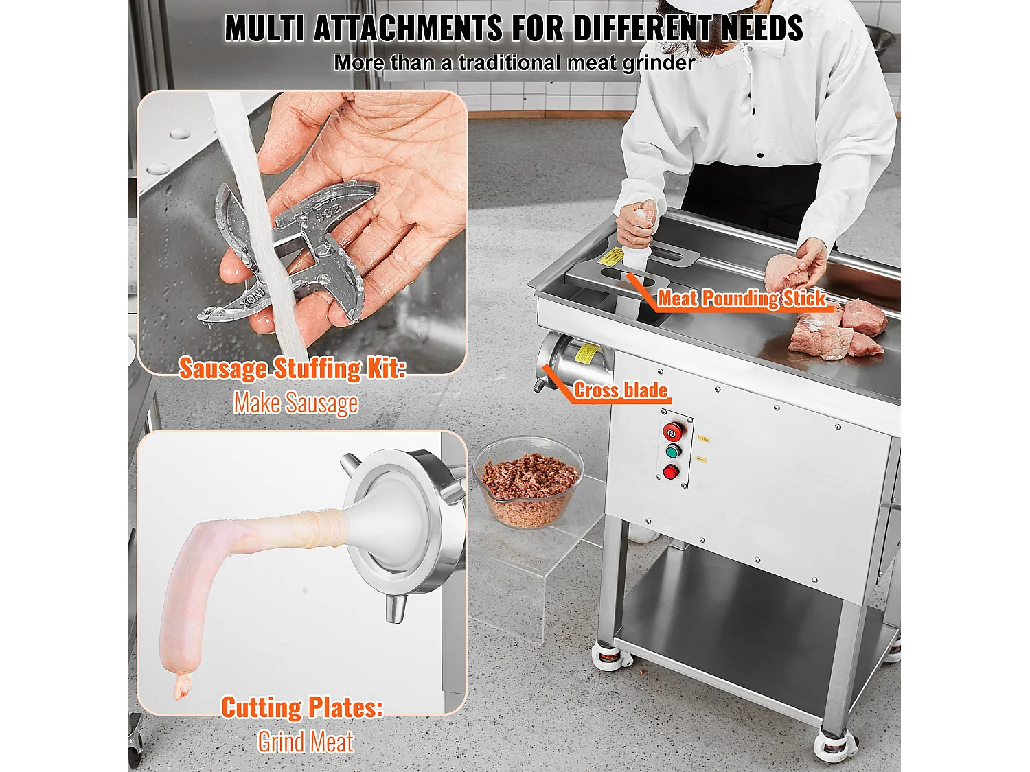 Hachoir à Viande SucceBuy Électrique Commercial 10kg/min 2200 W Industriel, Idéal pour Usage Intensif dans les Cuisines Professionnelles