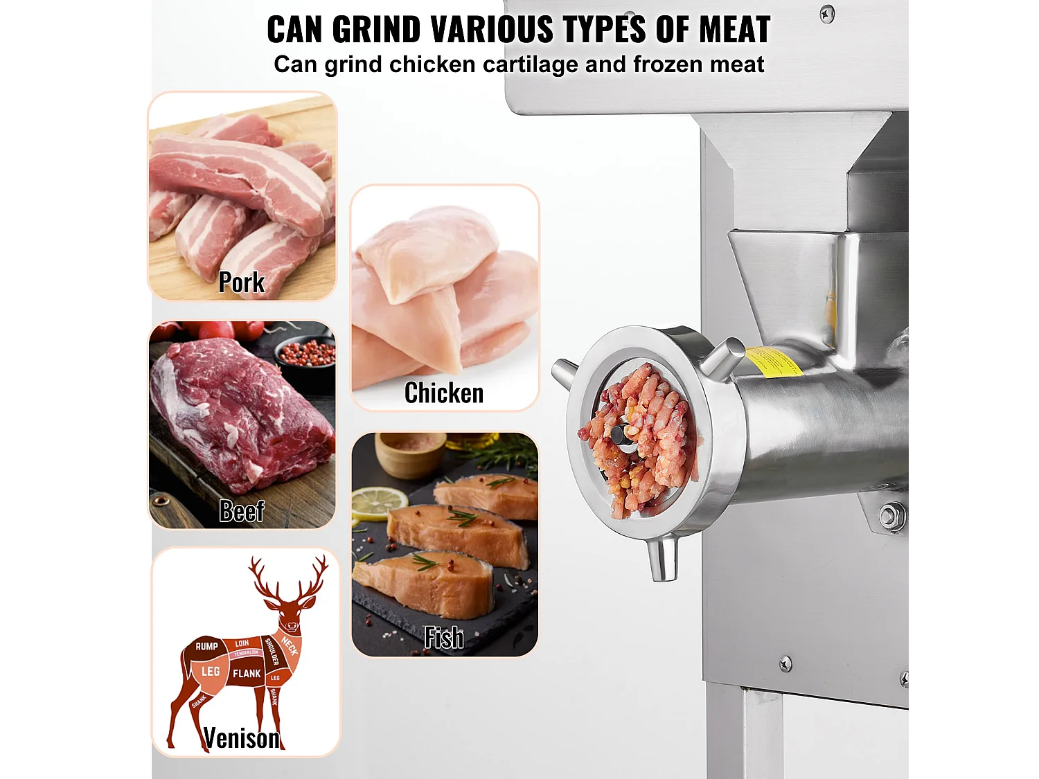 Hachoir à Viande SucceBuy Électrique Commercial 10kg/min 2200 W Industriel, Idéal pour Usage Intensif dans les Cuisines Professionnelles