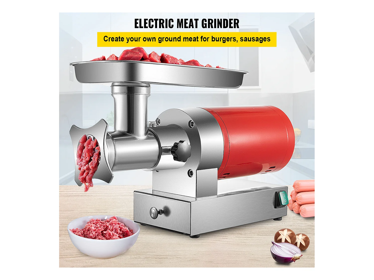 Hachoir à Viande SucceBuy Électrique 5kg/min Hachoir Électrique 1100 W, Excellent pour Cuisine Domestique et Petits Commerces Alimentaires