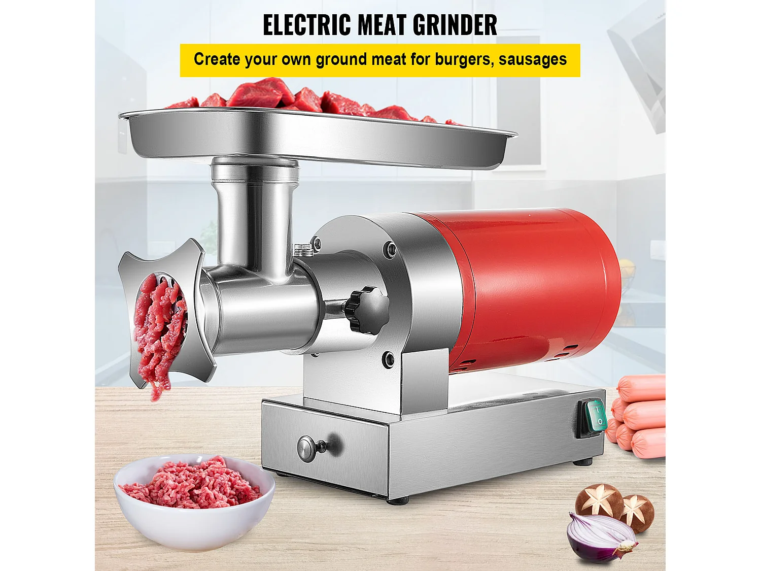 Hachoir à Viande SucceBuy Électrique 5kg/min Hachoir Électrique 1100 W, Excellent pour Cuisine Domestique et Petits Commerces Alimentaires