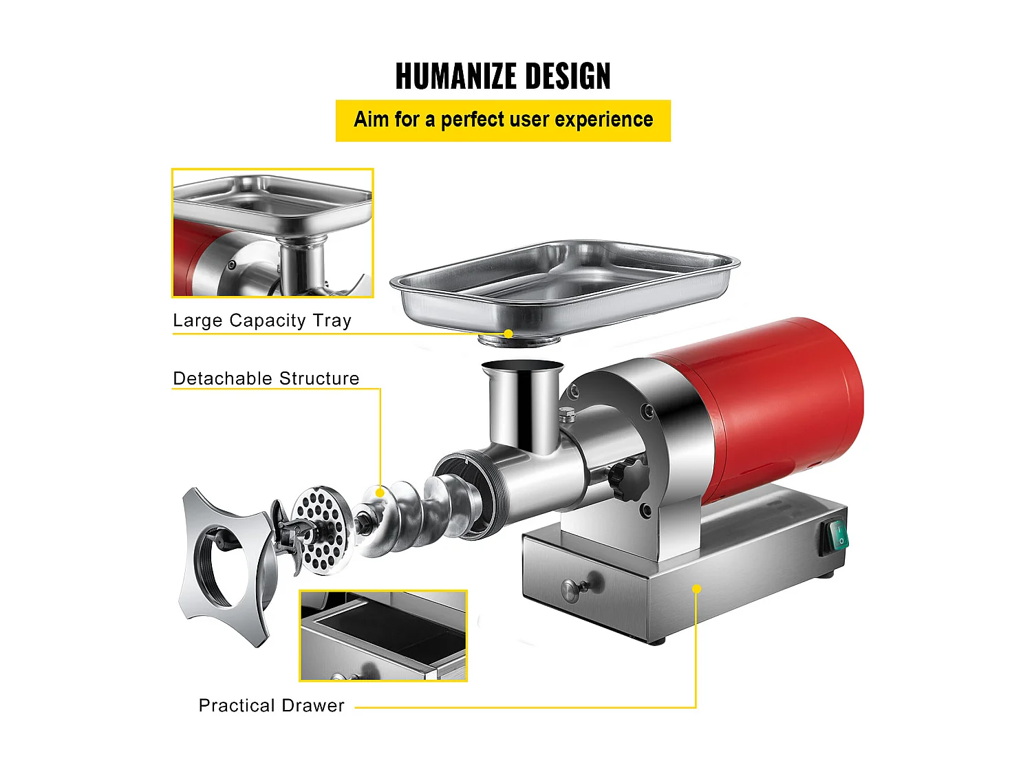 Hachoir à Viande SucceBuy Électrique 5kg/min Hachoir Électrique 1100 W, Excellent pour Cuisine Domestique et Petits Commerces Alimentaires