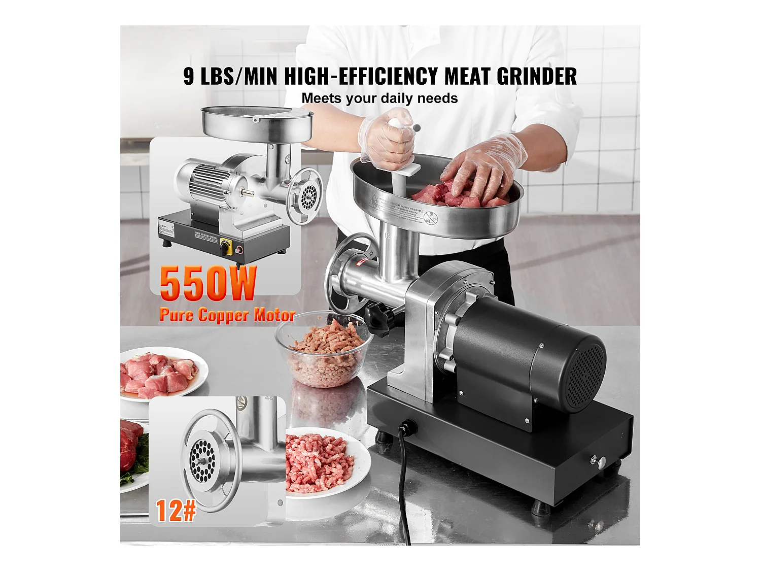 Moedor de Carne SucceBuy Elétrico Comercial 4kg/min Máquina de Salsichas Cozinha, Projetado para Restaurantes e Açougues com Alto Desempenho
