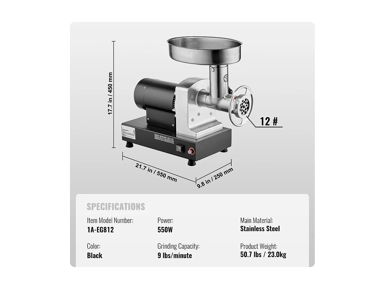 Hachoir à Viande SucceBuy Électrique Commercial 4kg/min Machine à Saucisses Cuisine, Conçu pour Restaurants et Boucheries avec Haute Performance