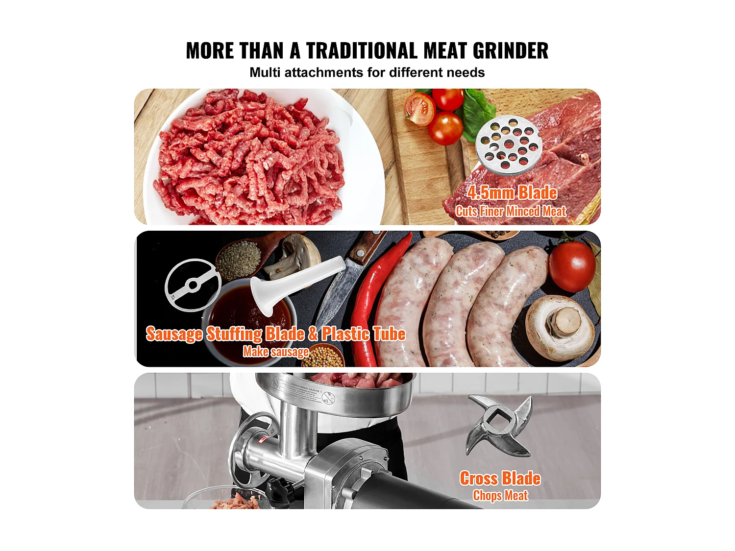 Hachoir à Viande SucceBuy Électrique Commercial 4kg/min Machine à Saucisses Cuisine, Conçu pour Restaurants et Boucheries avec Haute Performance