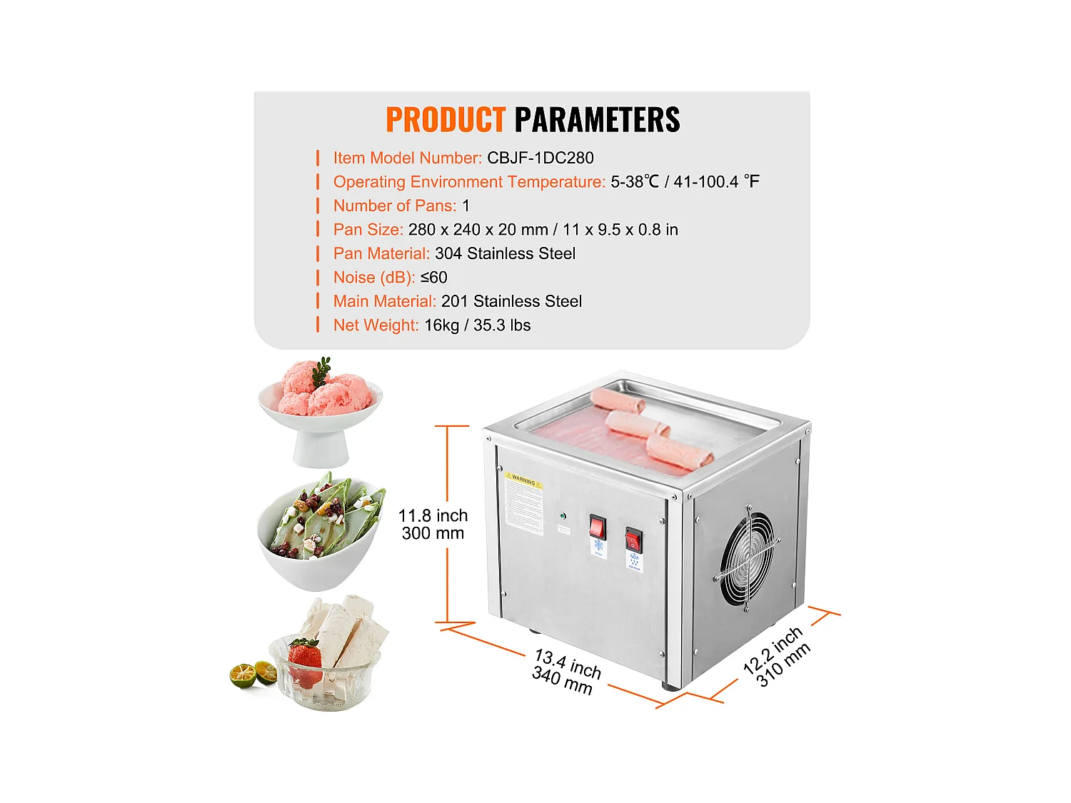Gefrorene Eismaschine SucceBuy Frittierte Eismaschine 27,9 x 24,1 Cm, Edelstahl, mit Kompressor und 2 Schabern