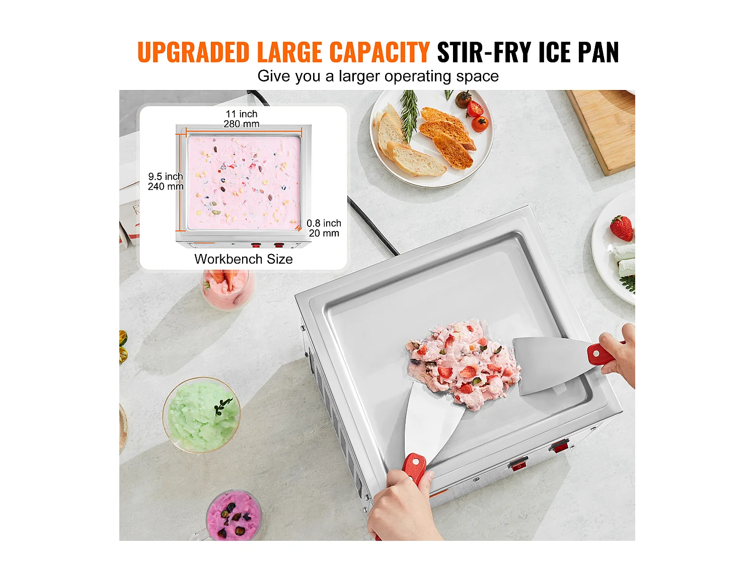 Gefrorene Eismaschine SucceBuy Frittierte Eismaschine 27,9 x 24,1 Cm, Edelstahl, mit Kompressor und 2 Schabern