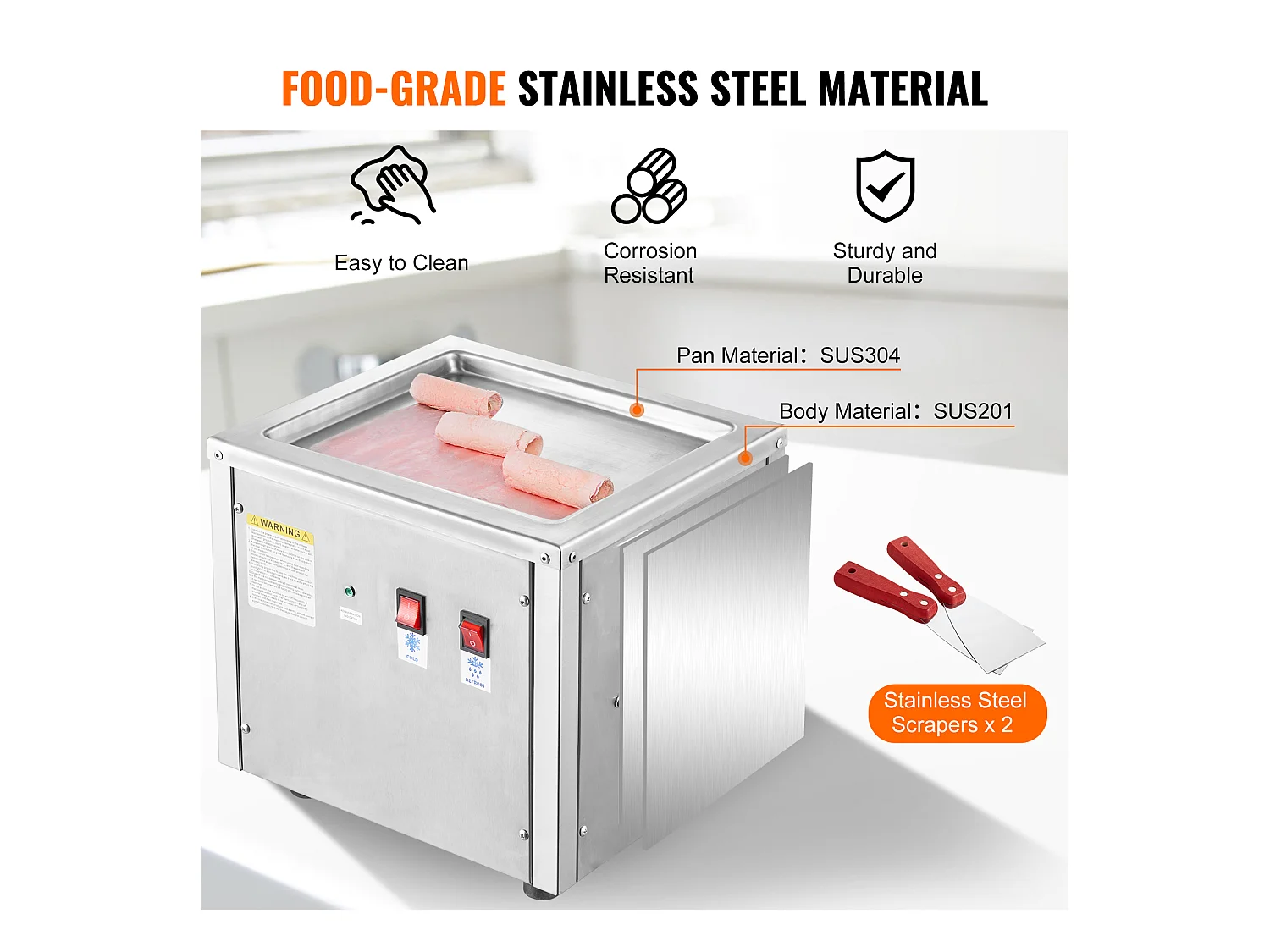 Gefrorene Eismaschine SucceBuy Frittierte Eismaschine 27,9 x 24,1 Cm, Edelstahl, mit Kompressor und 2 Schabern