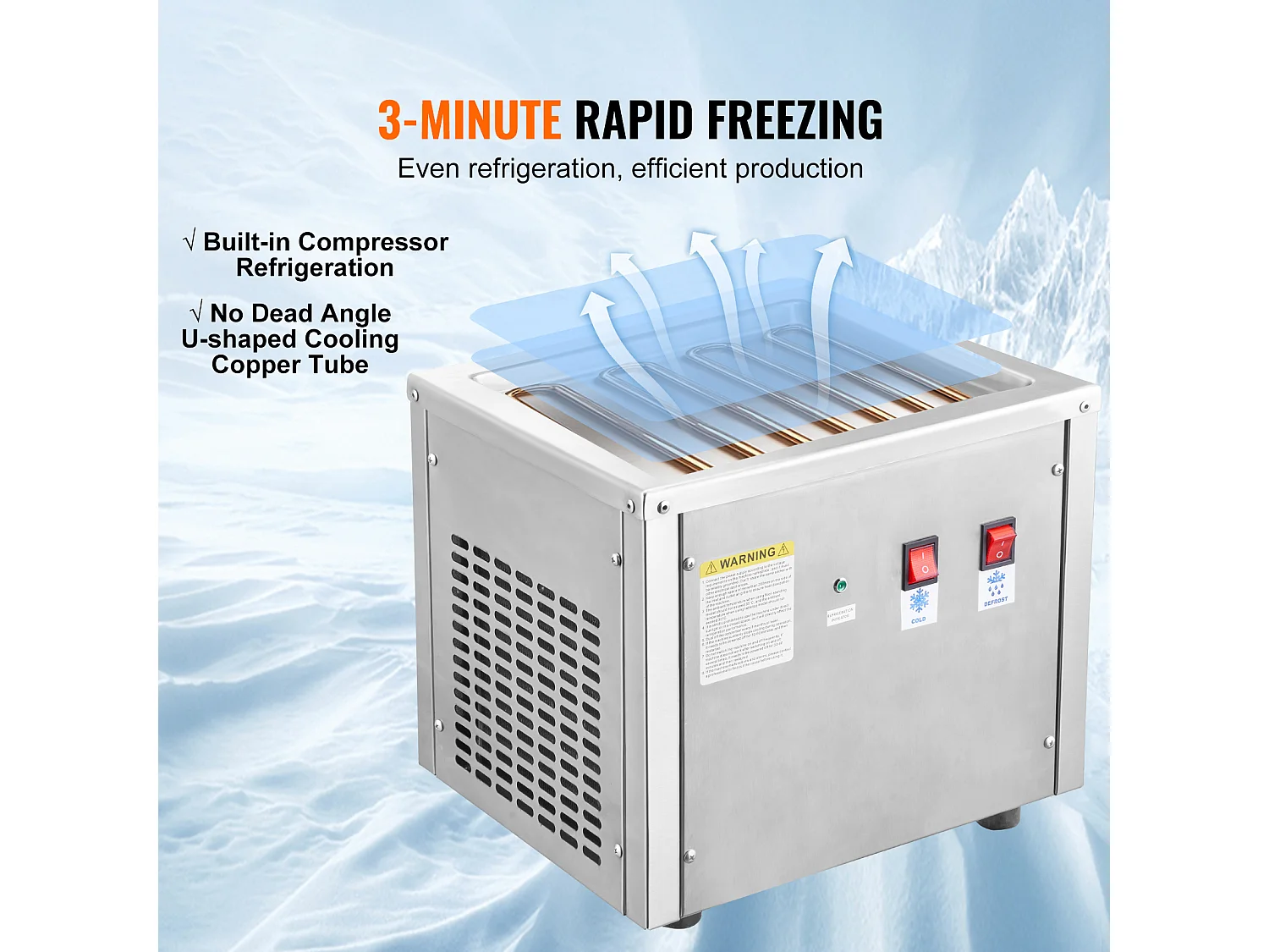 Sorbetière à Glace Frite SucceBuy Machine à Crème Glacée Frite 27,9 x 24,1 cm, Acier Inoxydable, avec Compresseur et 2 Grattoirs