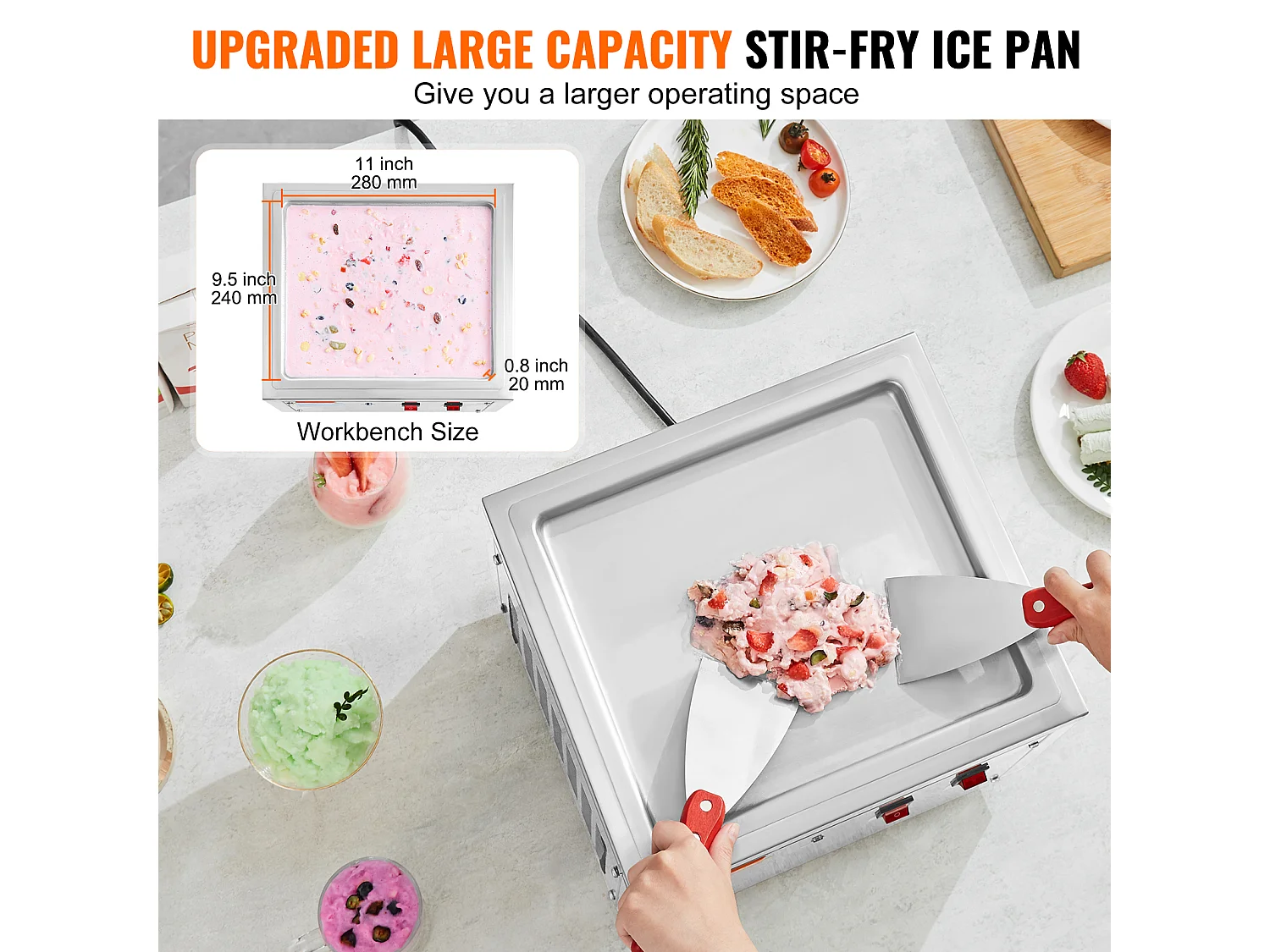 Sorbetière à Glace Frite SucceBuy Machine à Crème Glacée Frite 27,9 x 24,1 cm, Acier Inoxydable, avec Compresseur et 2 Grattoirs