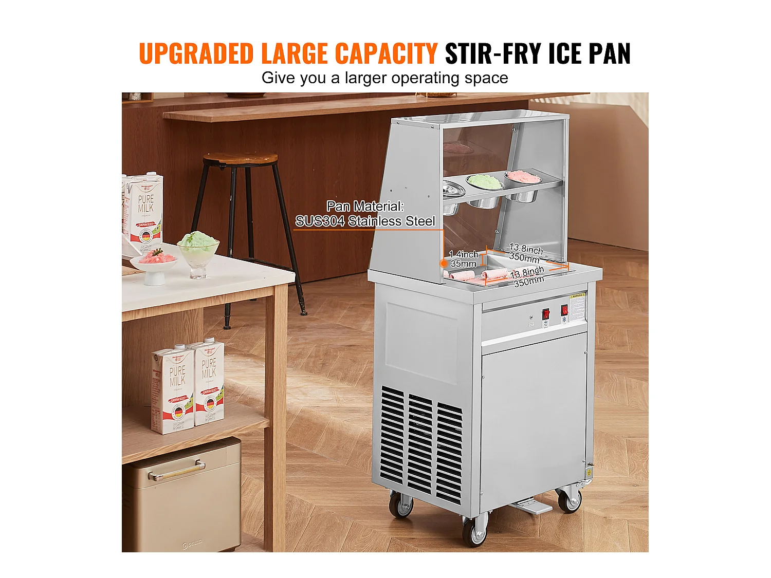 Sorbetière à Glace Frite SucceBuy Machine à Rouler la Crème Glacée Frite, Moule de 35 x 35cm, Machine Professionnelle