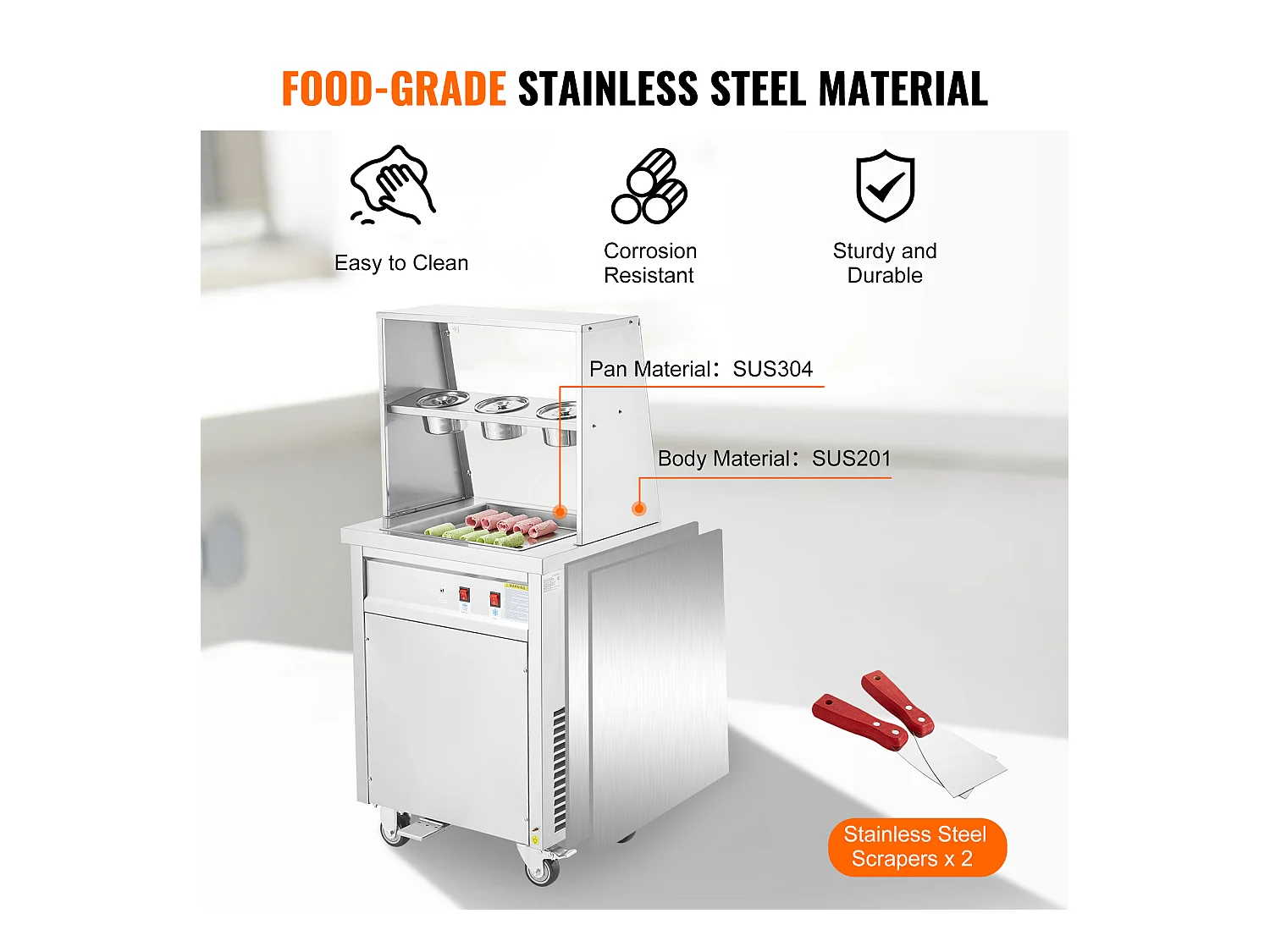 Sorbetière à Glace Frite SucceBuy Machine à Rouler la Crème Glacée Frite, Moule de 35 x 35cm, Machine Professionnelle