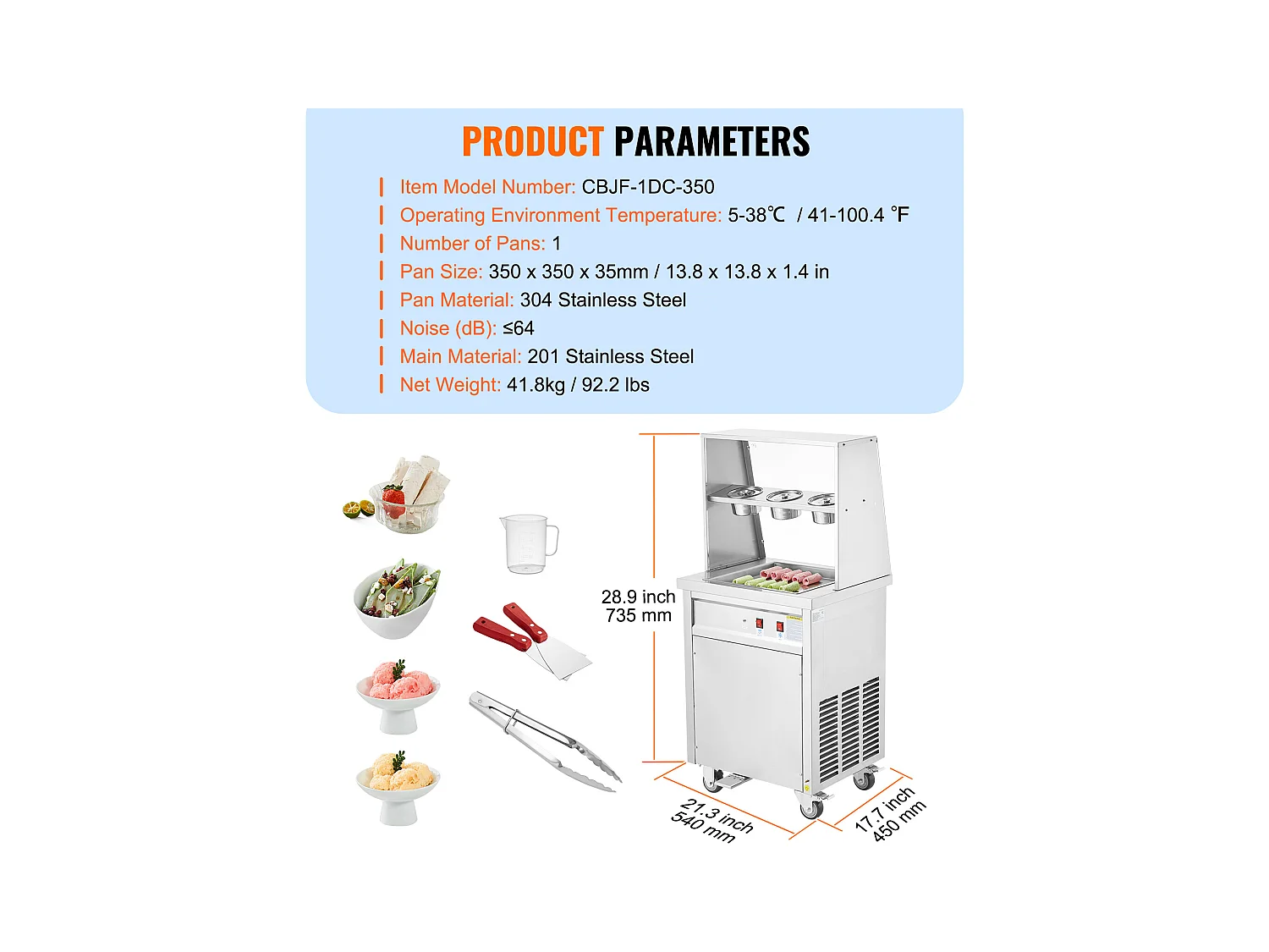 Sorbetière à Glace Frite SucceBuy Machine à Rouler la Crème Glacée Frite, Moule de 35 x 35cm, Machine Professionnelle