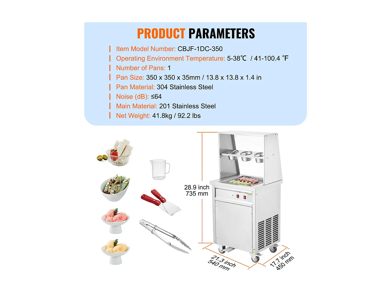 Sorbetière à Glace Frite SucceBuy Machine à Rouler la Crème Glacée Frite, Moule de 35 x 35cm, Machine Professionnelle