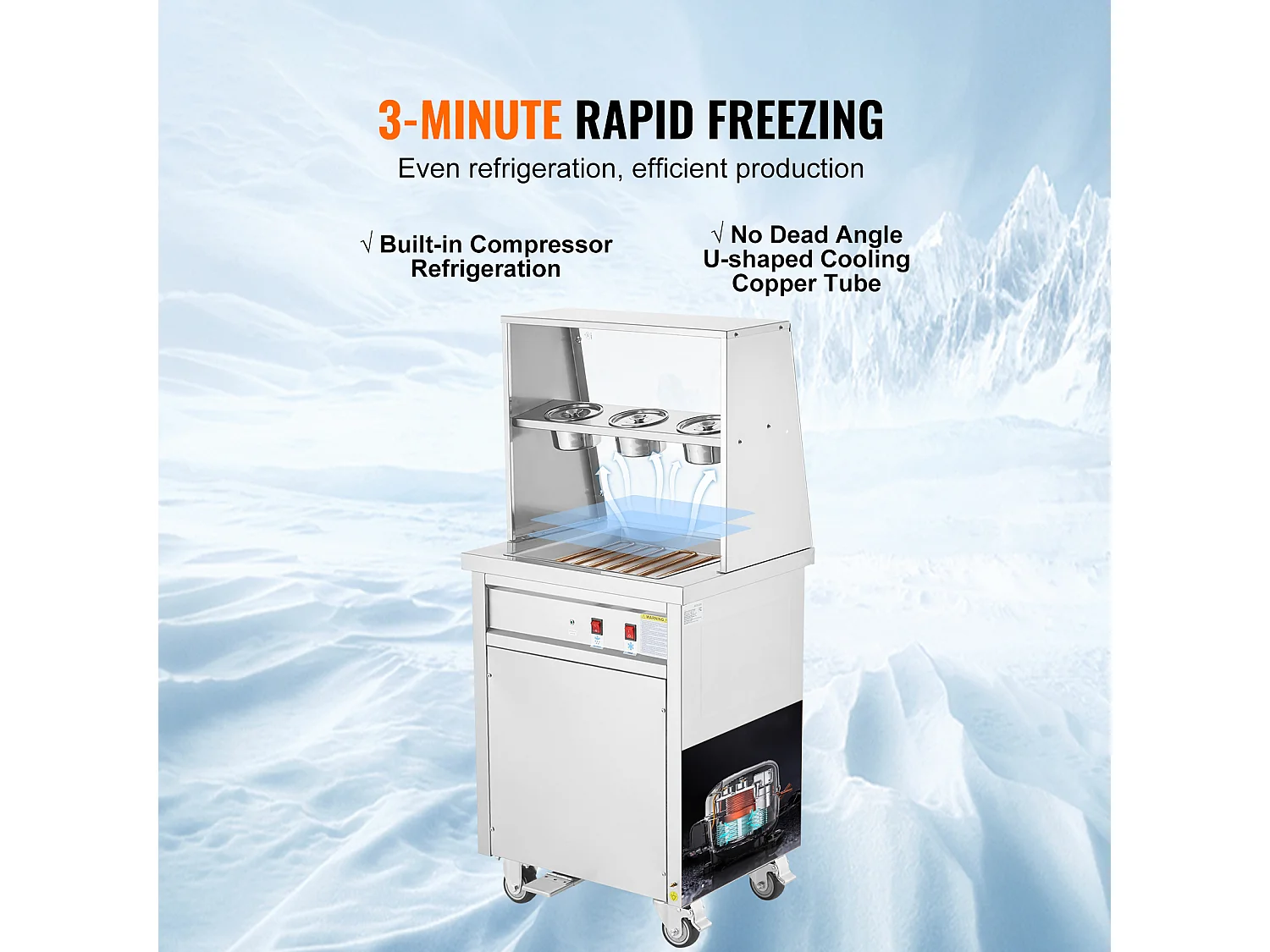 Sorbetière à Glace Frite SucceBuy Machine à Rouler la Crème Glacée Frite, Moule de 35 x 35cm, Machine Professionnelle