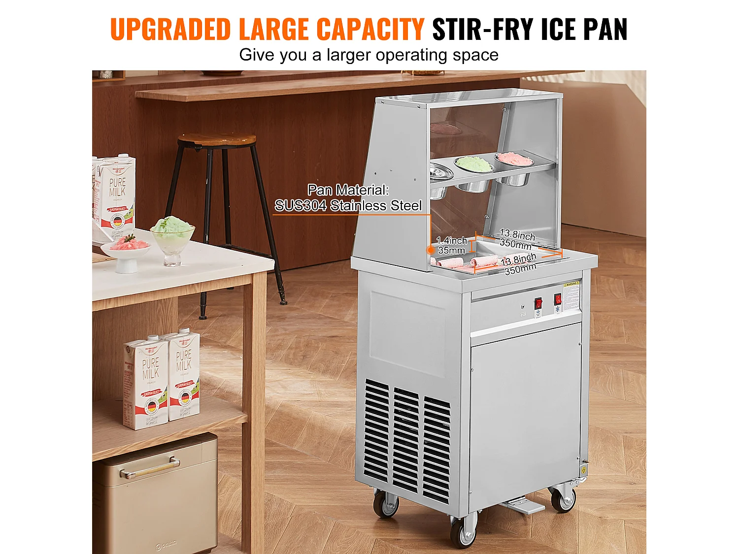 Sorbetière à Glace Frite SucceBuy Machine à Rouler la Crème Glacée Frite, Moule de 35 x 35cm, Machine Professionnelle