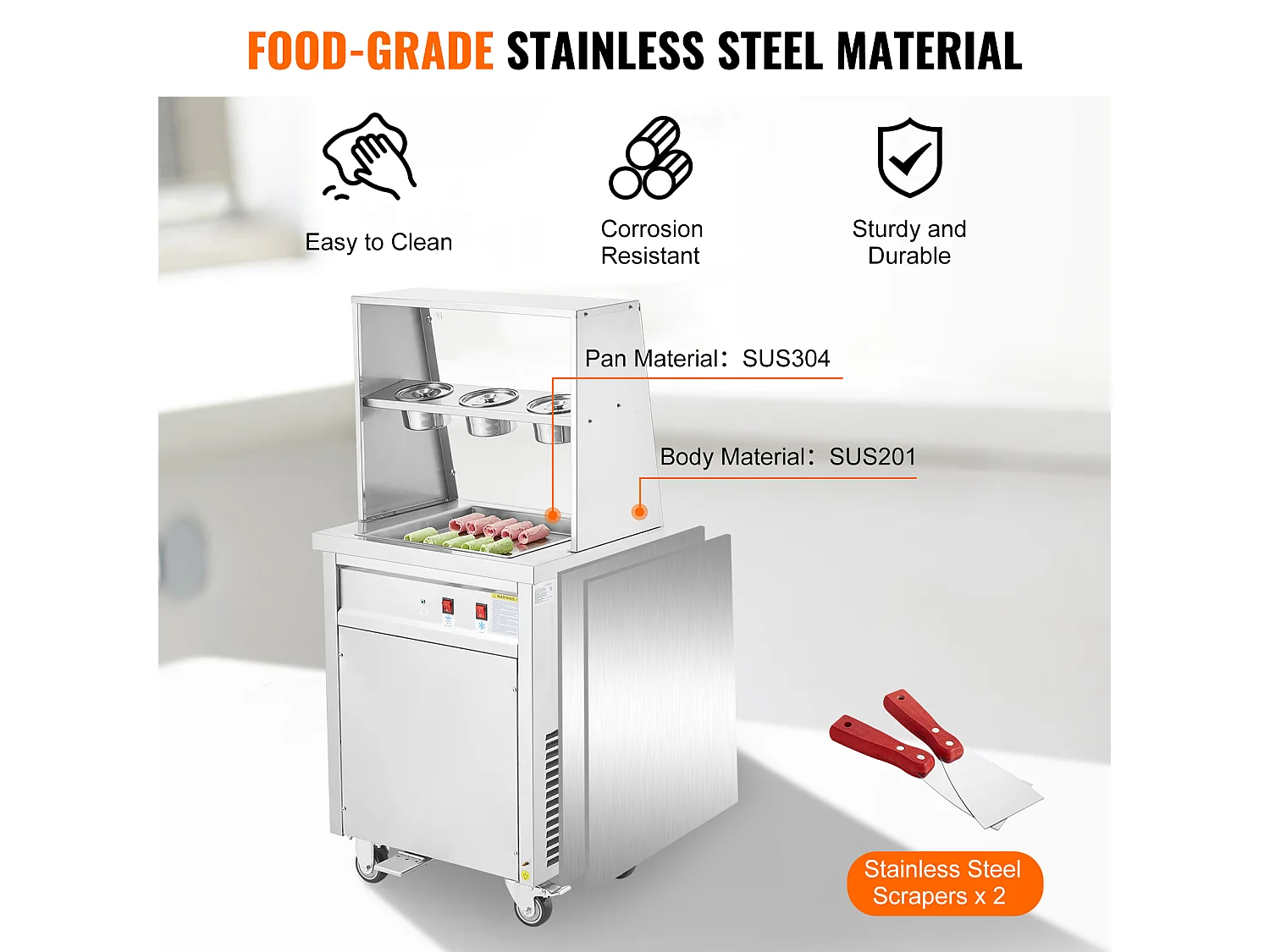 Sorbetière à Glace Frite SucceBuy Machine à Rouler la Crème Glacée Frite, Moule de 35 x 35cm, Machine Professionnelle