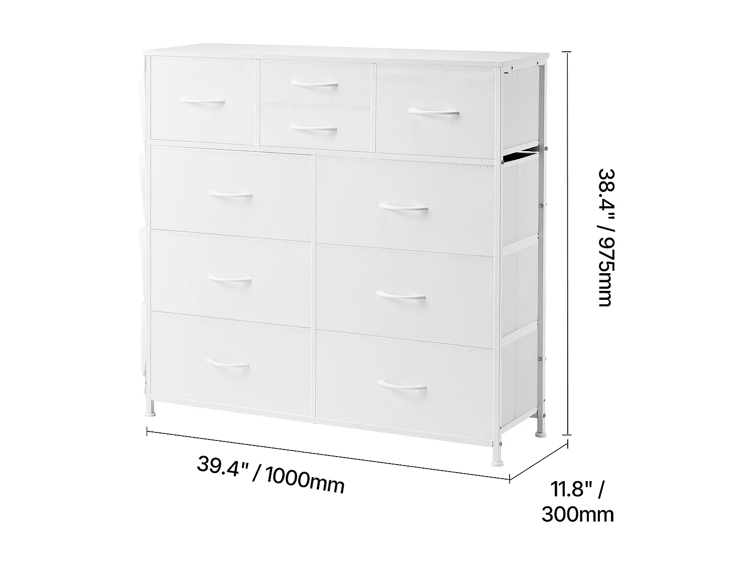 Cómoda con Cajones SucceBuy Cómoda de 10 Cajones, con Compartimentos de Tela y Estructura de Acero, Color Blanco