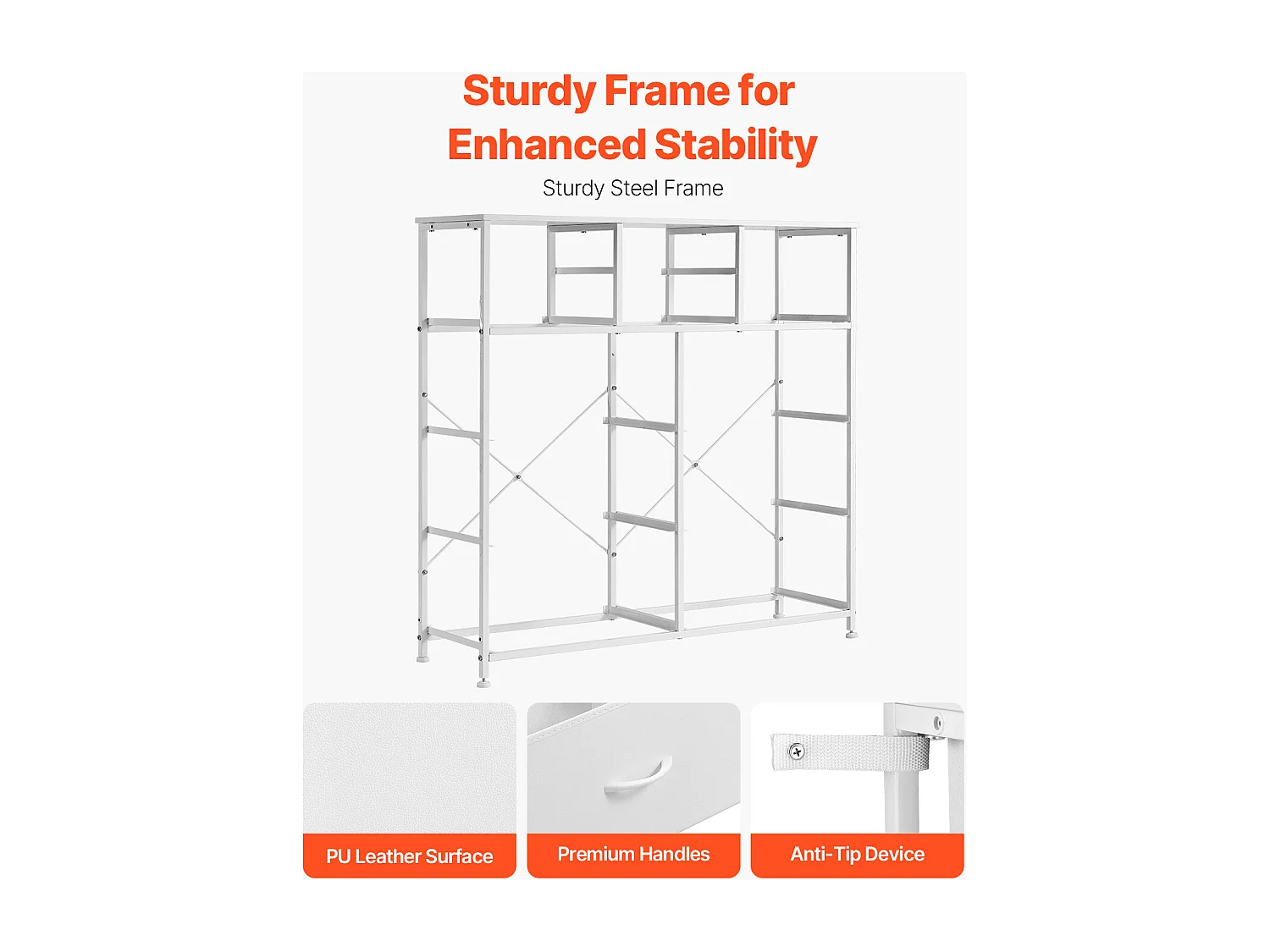 Cómoda con Cajones SucceBuy Cómoda de 10 Cajones, con Compartimentos de Tela y Estructura de Acero, Color Blanco