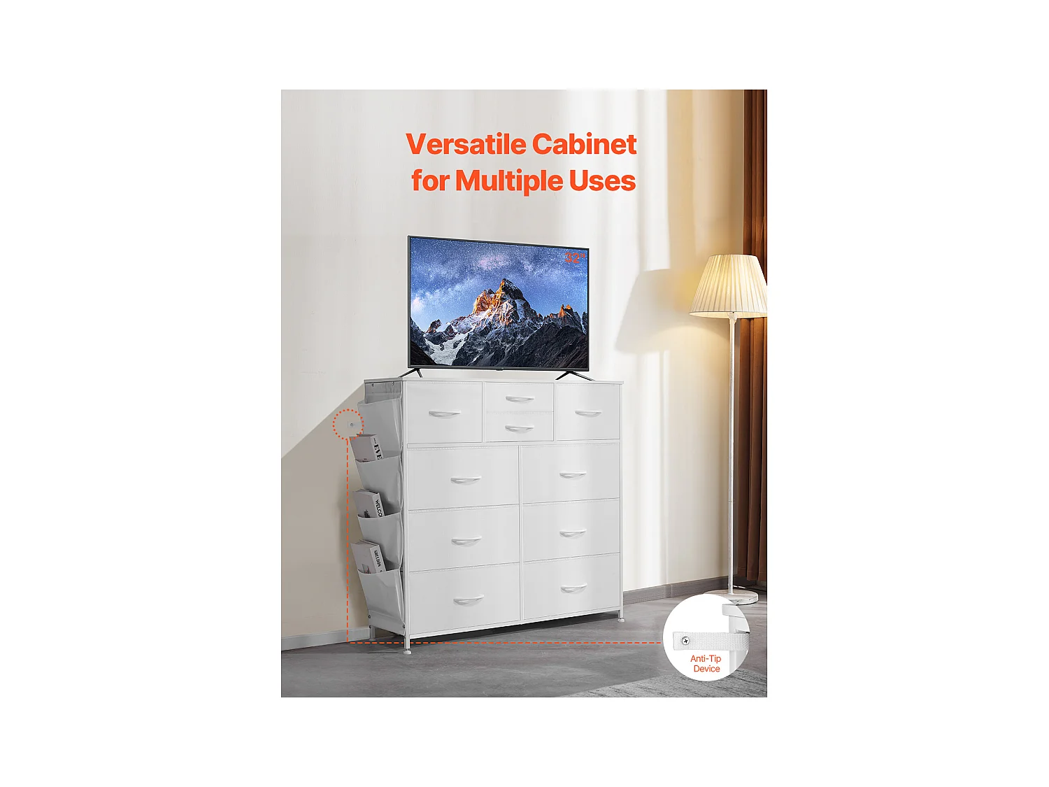 Cómoda con Cajones SucceBuy Cómoda de 10 Cajones, con Compartimentos de Tela y Estructura de Acero, Color Blanco