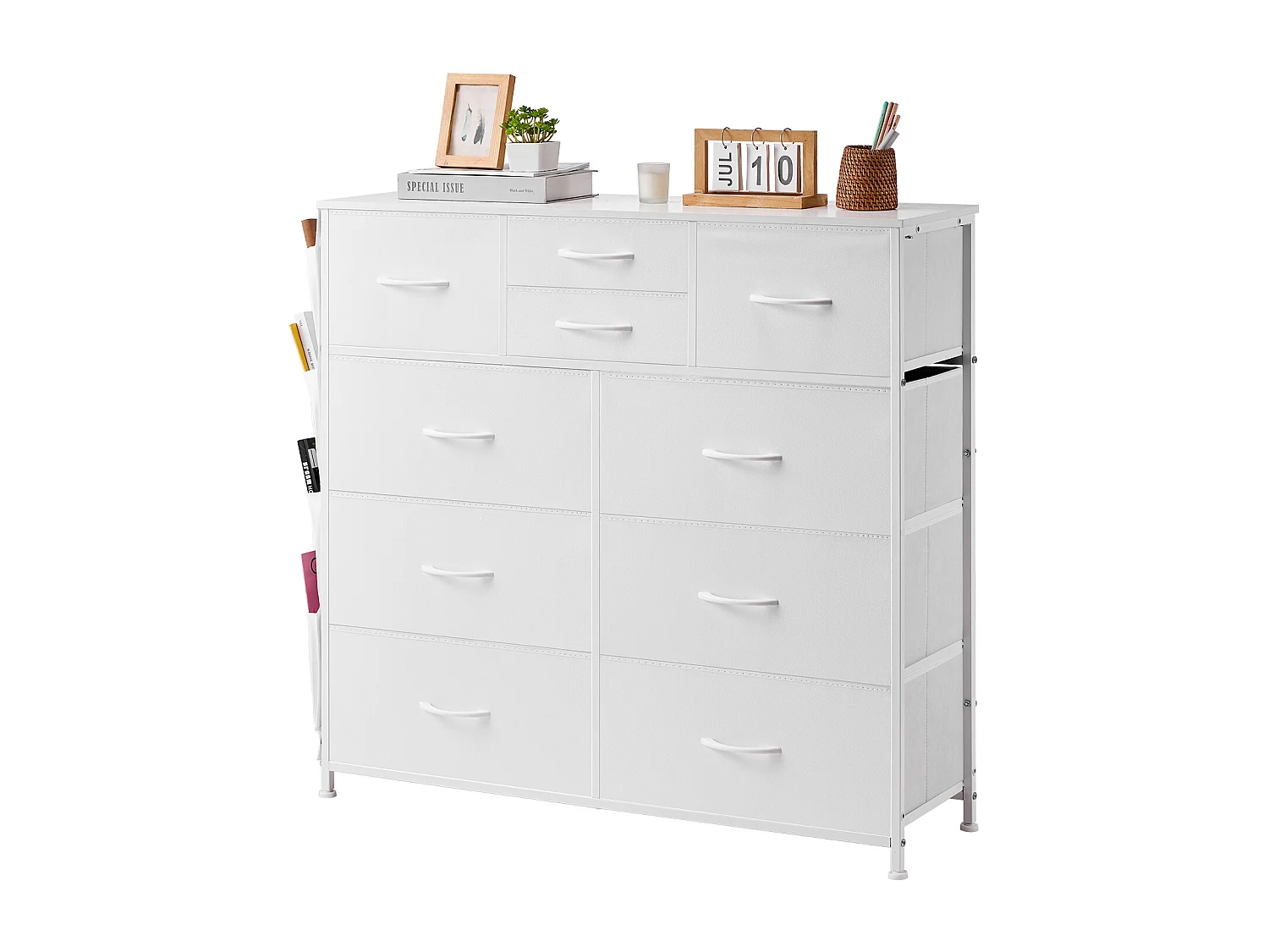 Cómoda con Cajones SucceBuy Cómoda de 10 Cajones, con Compartimentos de Tela y Estructura de Acero, Color Blanco