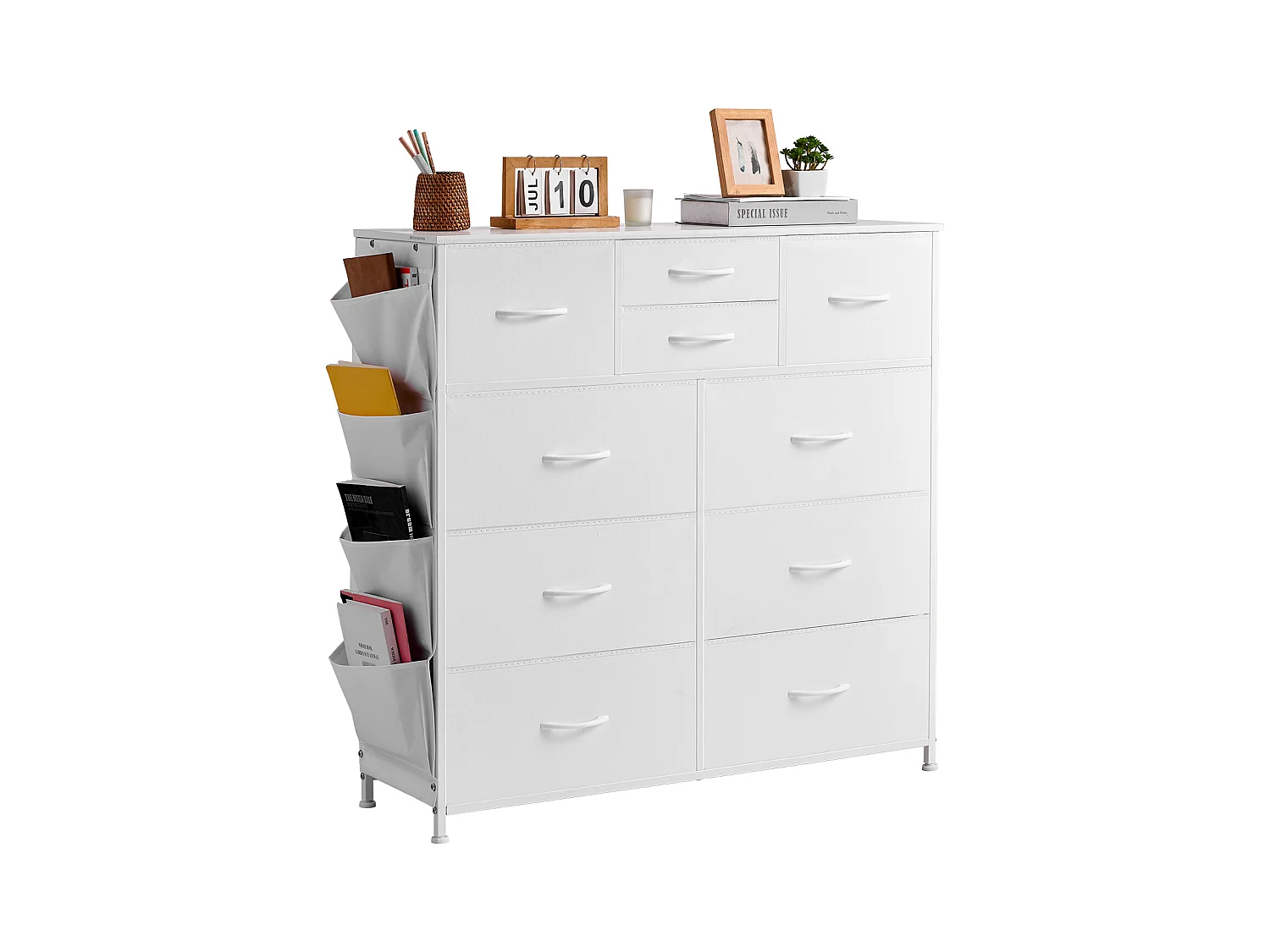 Cómoda con Cajones SucceBuy Cómoda de 10 Cajones, con Compartimentos de Tela y Estructura de Acero, Color Blanco