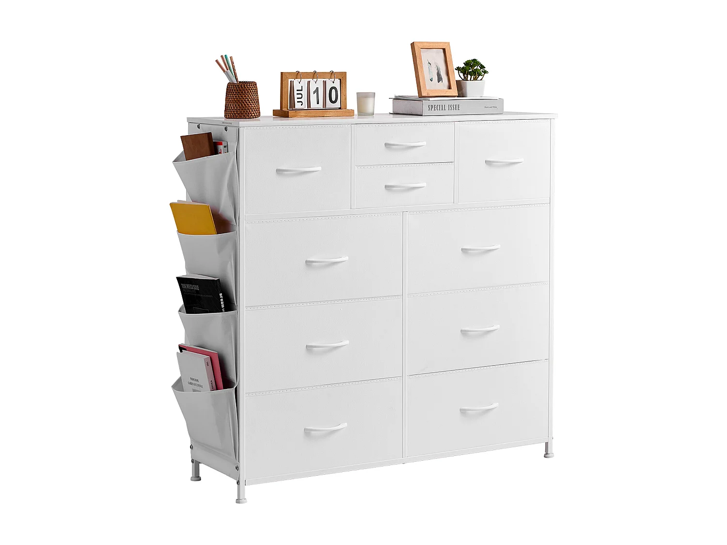 Cómoda con Cajones SucceBuy Cómoda de 10 Cajones, con Compartimentos de Tela y Estructura de Acero, Color Blanco