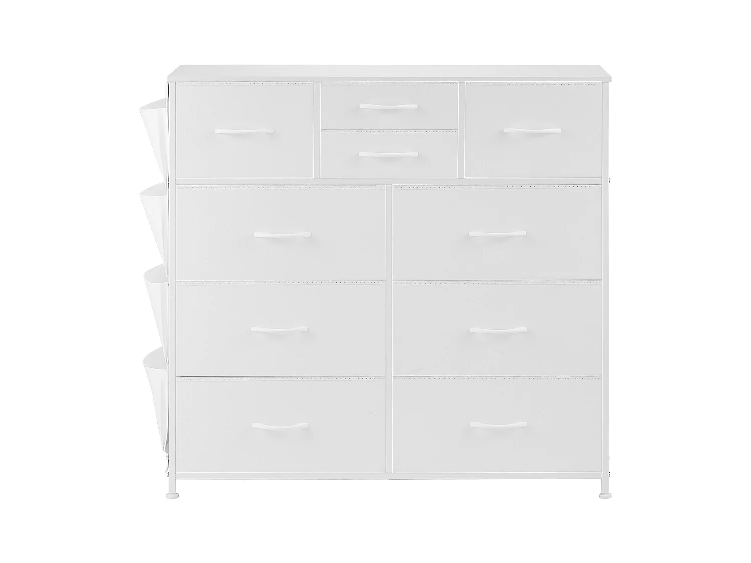 Commode Meuble de Rangement SucceBuy Commode 10 Tiroirs, Bacs de Rangement en Tissu et Cadre en Acier, Blanc