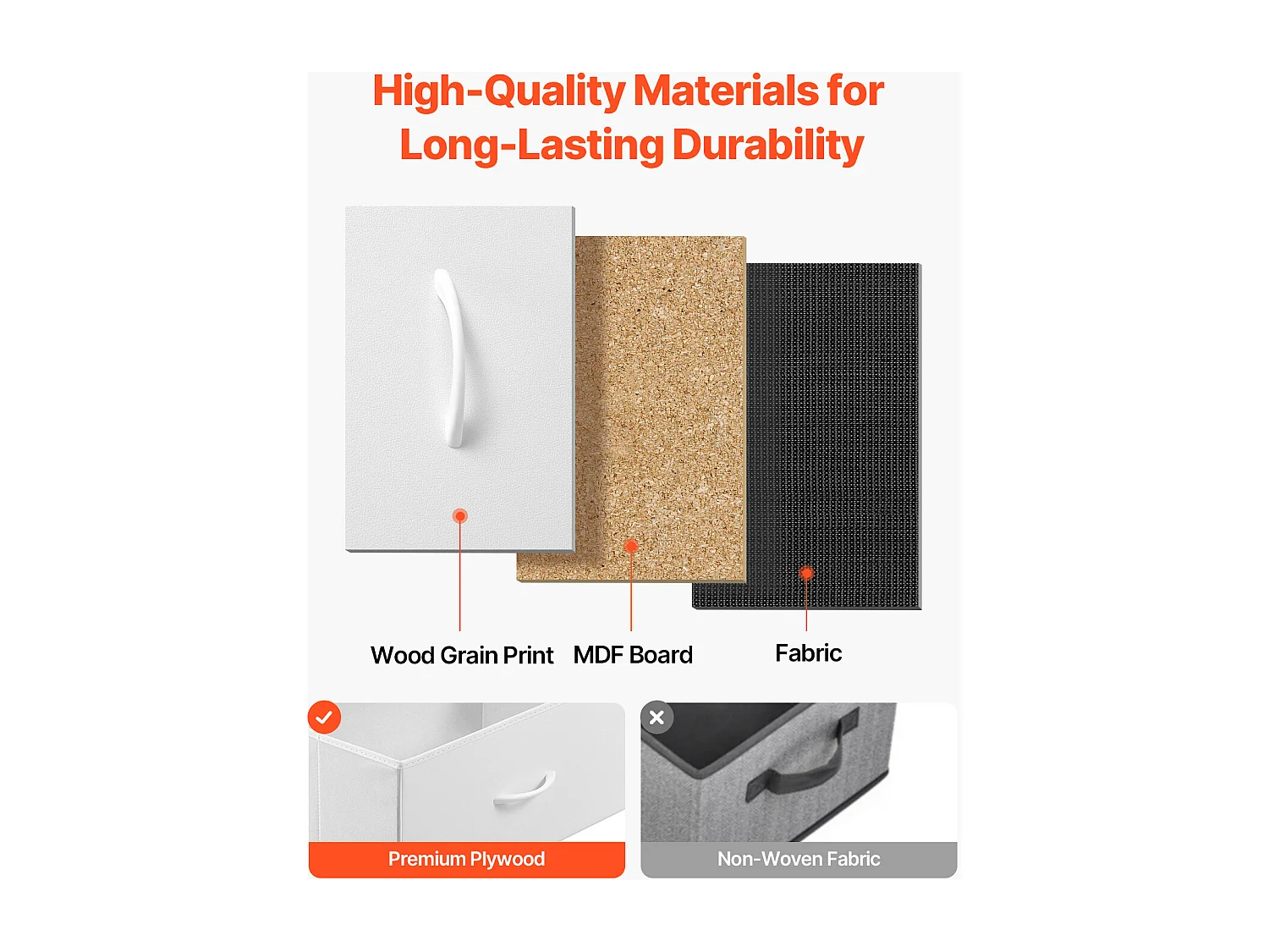 Commode Meuble de Rangement SucceBuy Commode 10 Tiroirs, Bacs de Rangement en Tissu et Cadre en Acier, Blanc