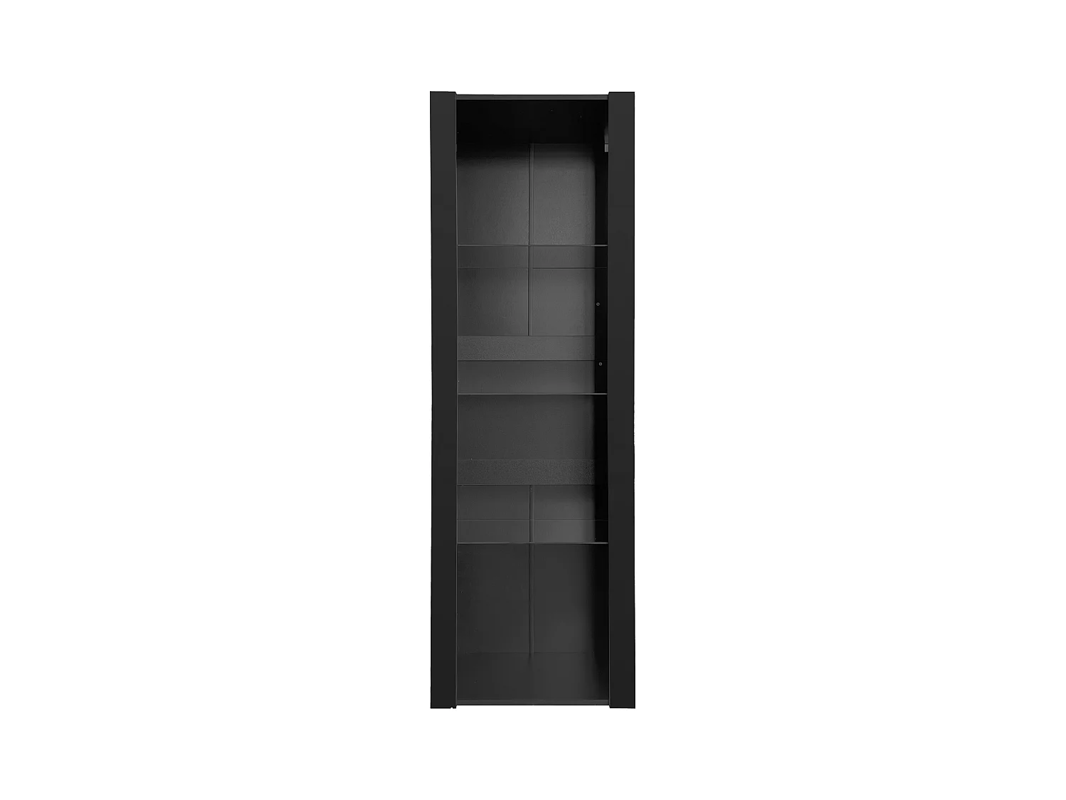 Vitrine haute avec 3 tablettes en verre, corps en MDF noir laqué, LED inclus - 55x38x166cm