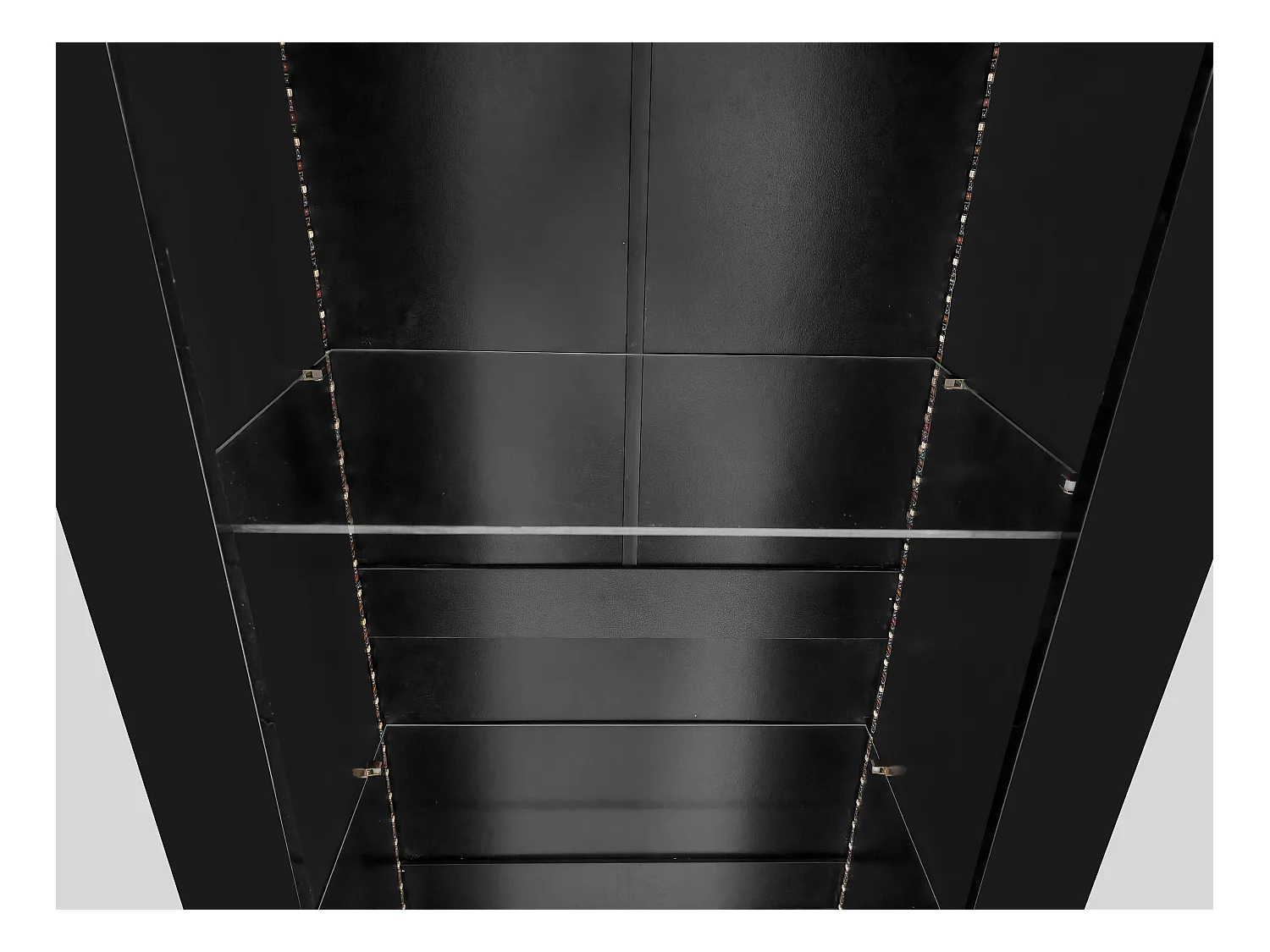 Vitrine haute avec 3 tablettes en verre, corps en MDF noir laqué, LED inclus - 55x38x166cm