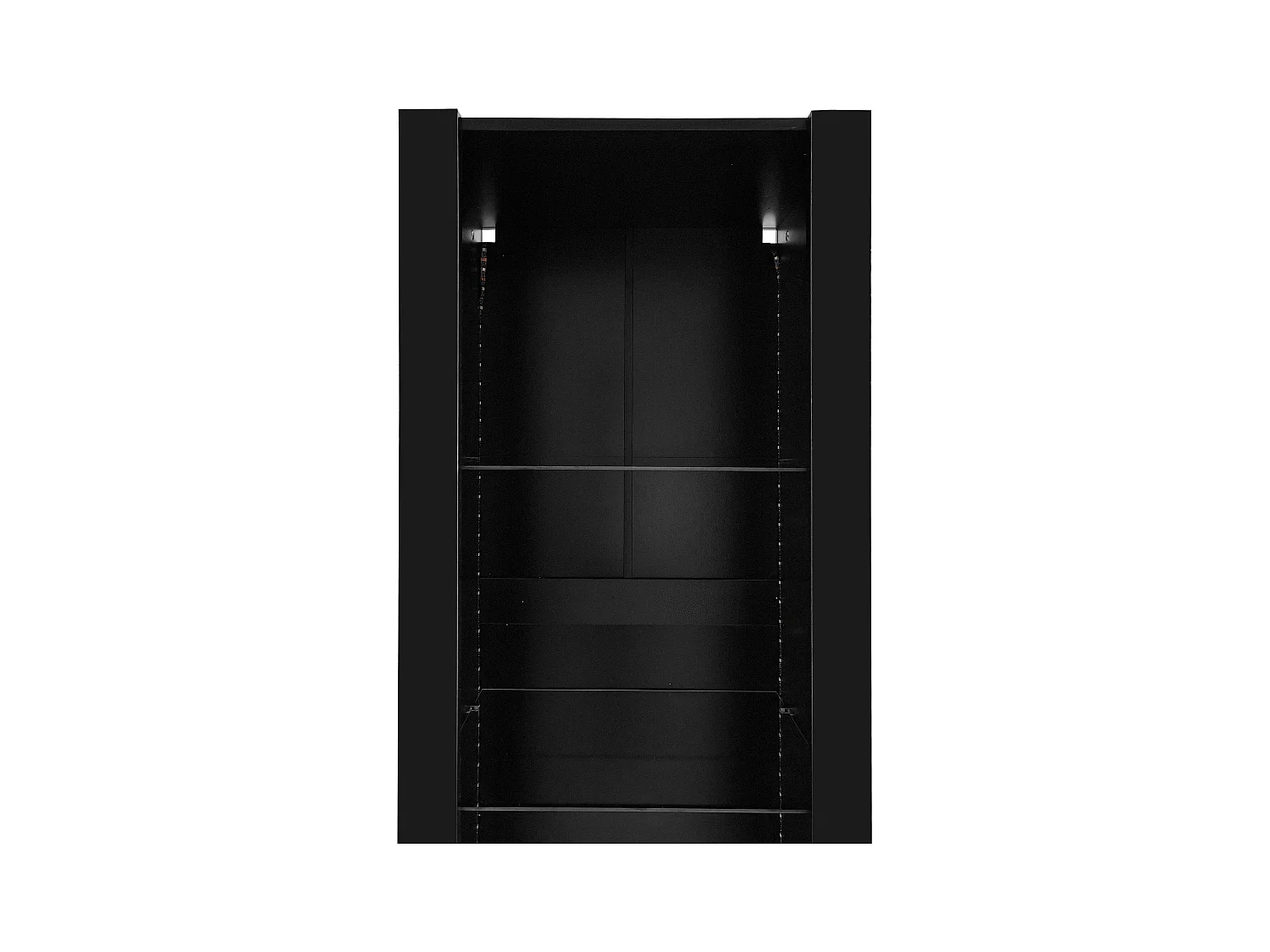 Vitrine haute avec 3 tablettes en verre, corps en MDF noir laqué, LED inclus - 55x38x166cm