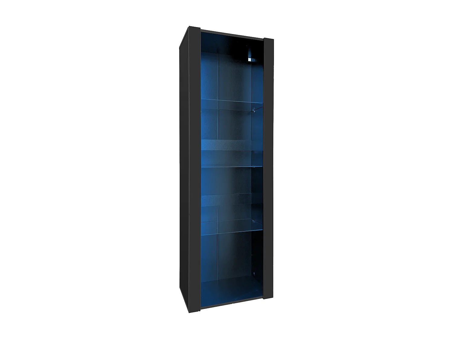 Vitrine alta com 3 prateleiras de vidro, corpo em MDF lacado preto, LED incluído - 55x38x166cm
