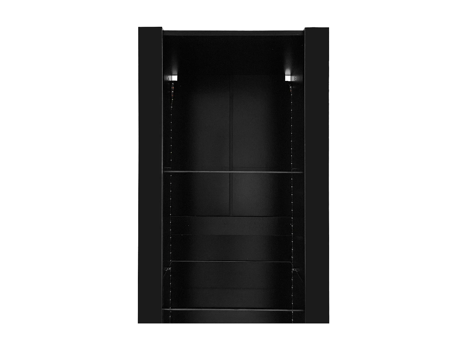 Vitrine alta com 3 prateleiras de vidro, corpo em MDF lacado preto, LED incluído - 55x38x166cm