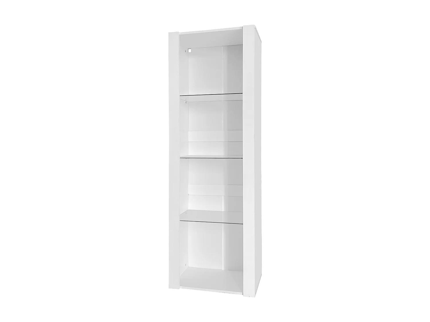 Vitrine haute avec 3 tablettes en verre, corps en MDF blanc laqué, LED inclus - 55x38x166cm