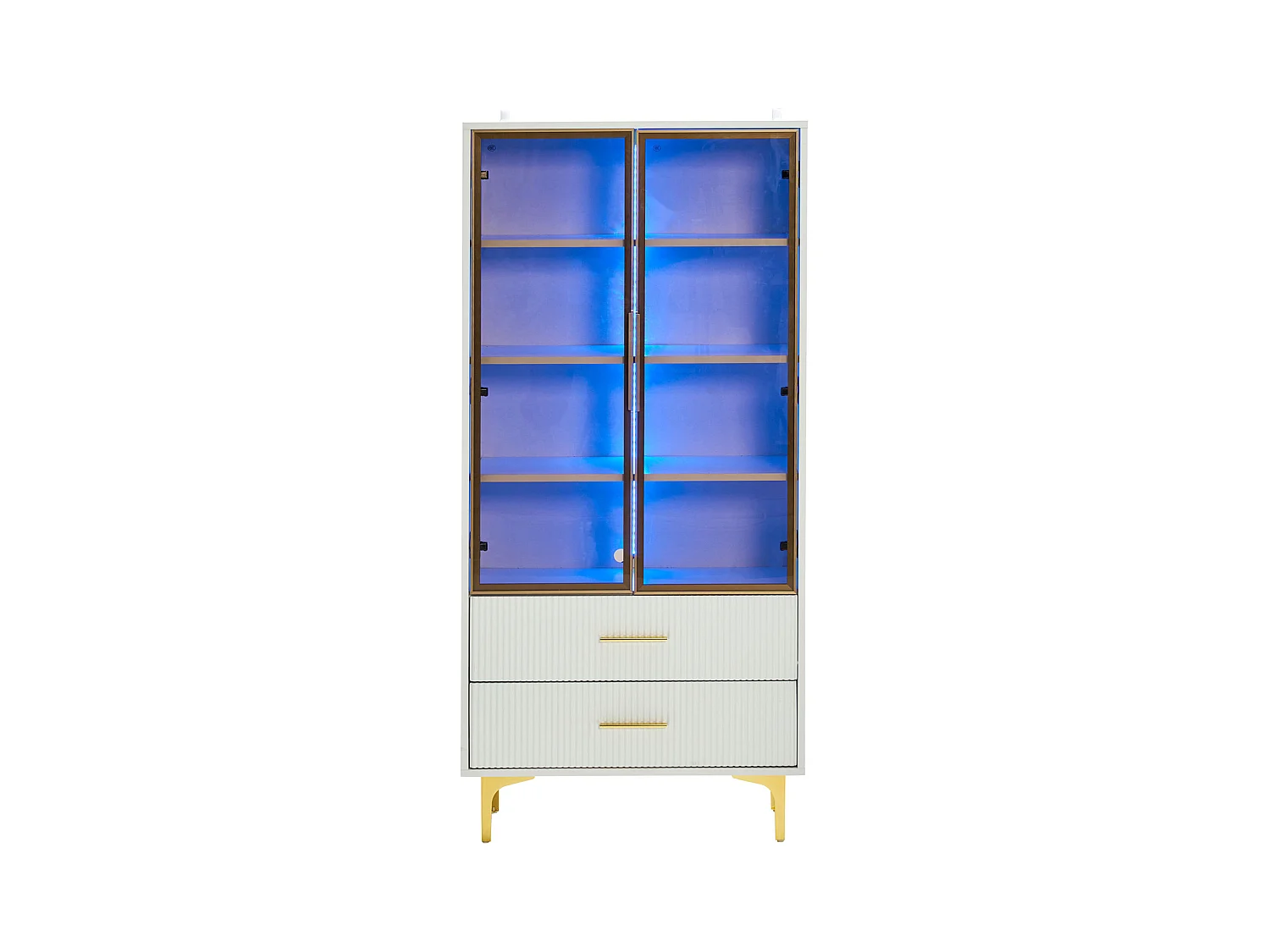 Vitrine blanc avec 2 portes en verre brun et 2 tiroirs, LED inclus - 70x35x150cm