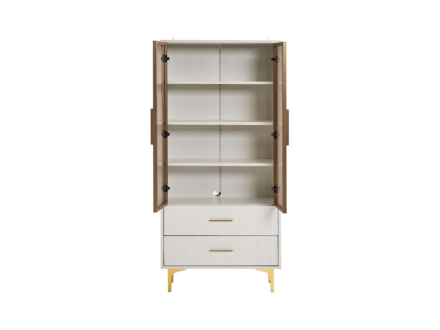 Vitrine blanc avec 2 portes en verre brun et 2 tiroirs, LED inclus - 70x35x150cm