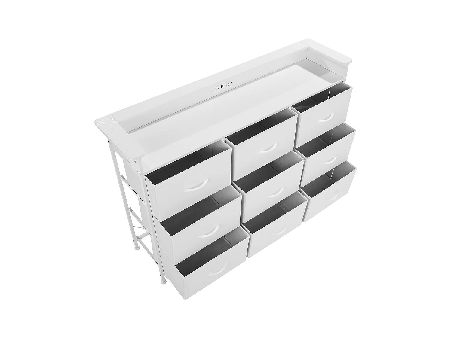 Commode Meuble de Rangement SucceBuy Commode Haute en Tissu à 9 Tiroirs avec Bac, LED et Sortie-Blanc