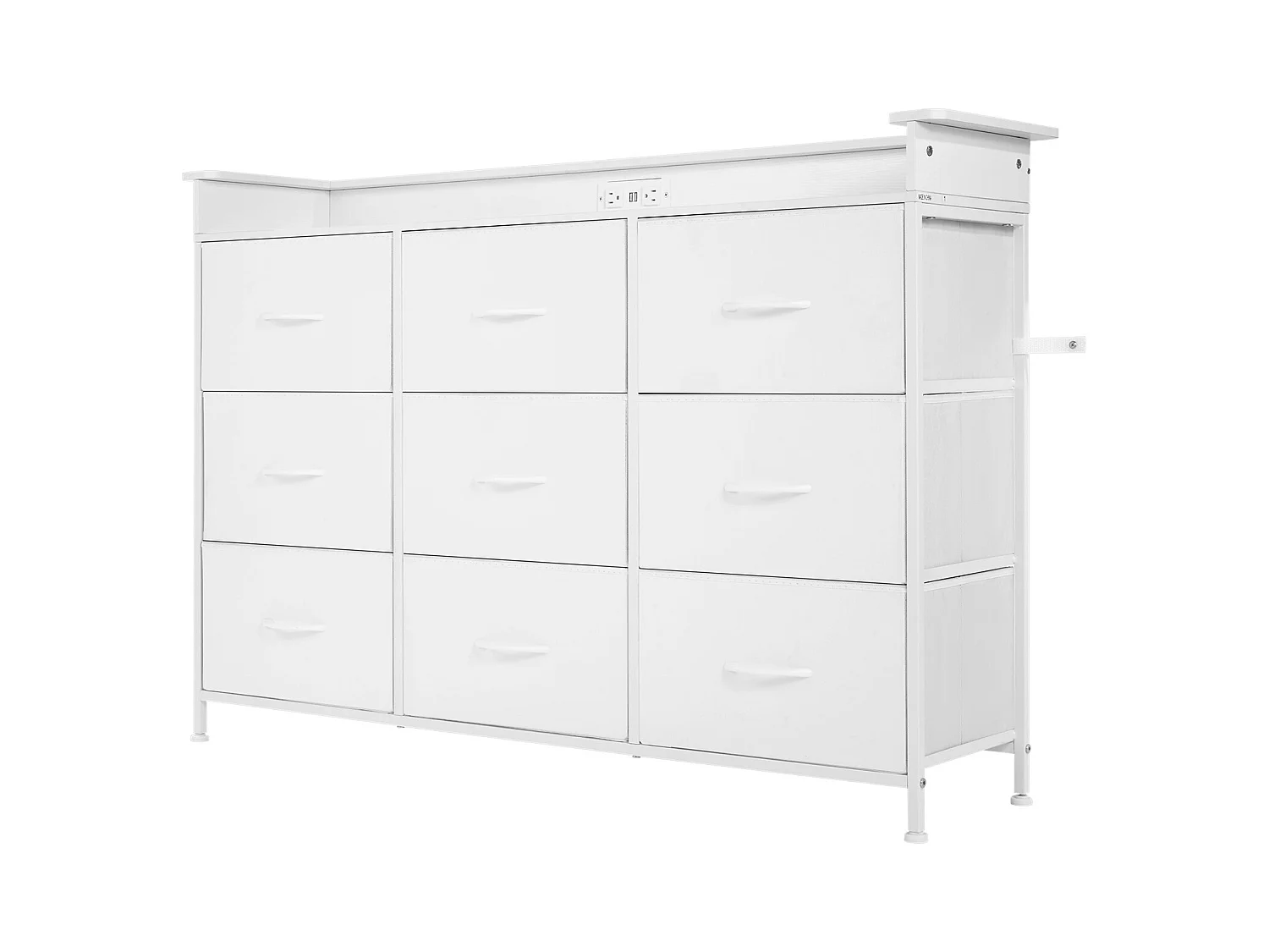 Commode Meuble de Rangement SucceBuy Commode Haute en Tissu à 9 Tiroirs avec Bac, LED et Sortie-Blanc