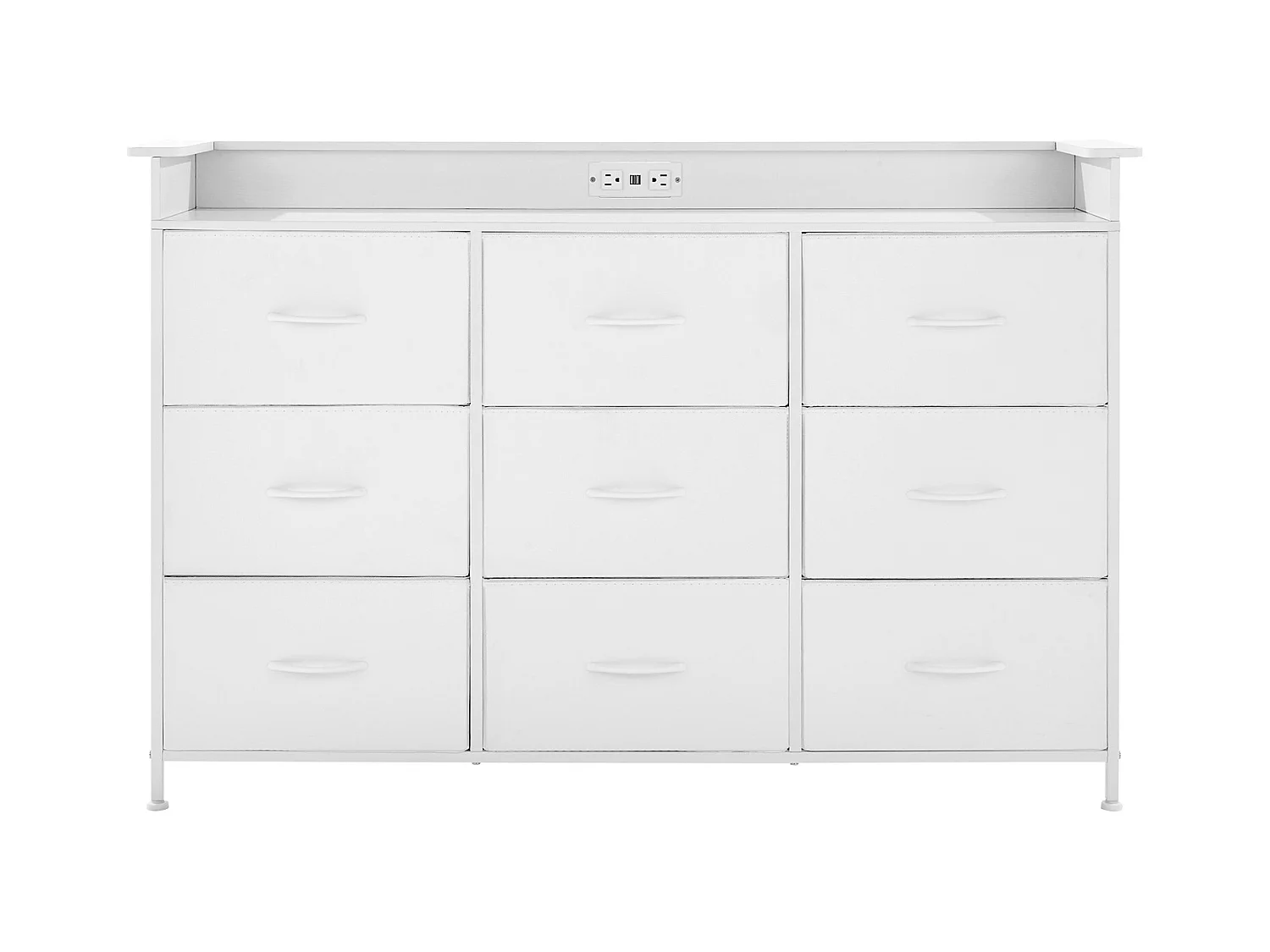 Commode Meuble de Rangement SucceBuy Commode Haute en Tissu à 9 Tiroirs avec Bac, LED et Sortie-Blanc