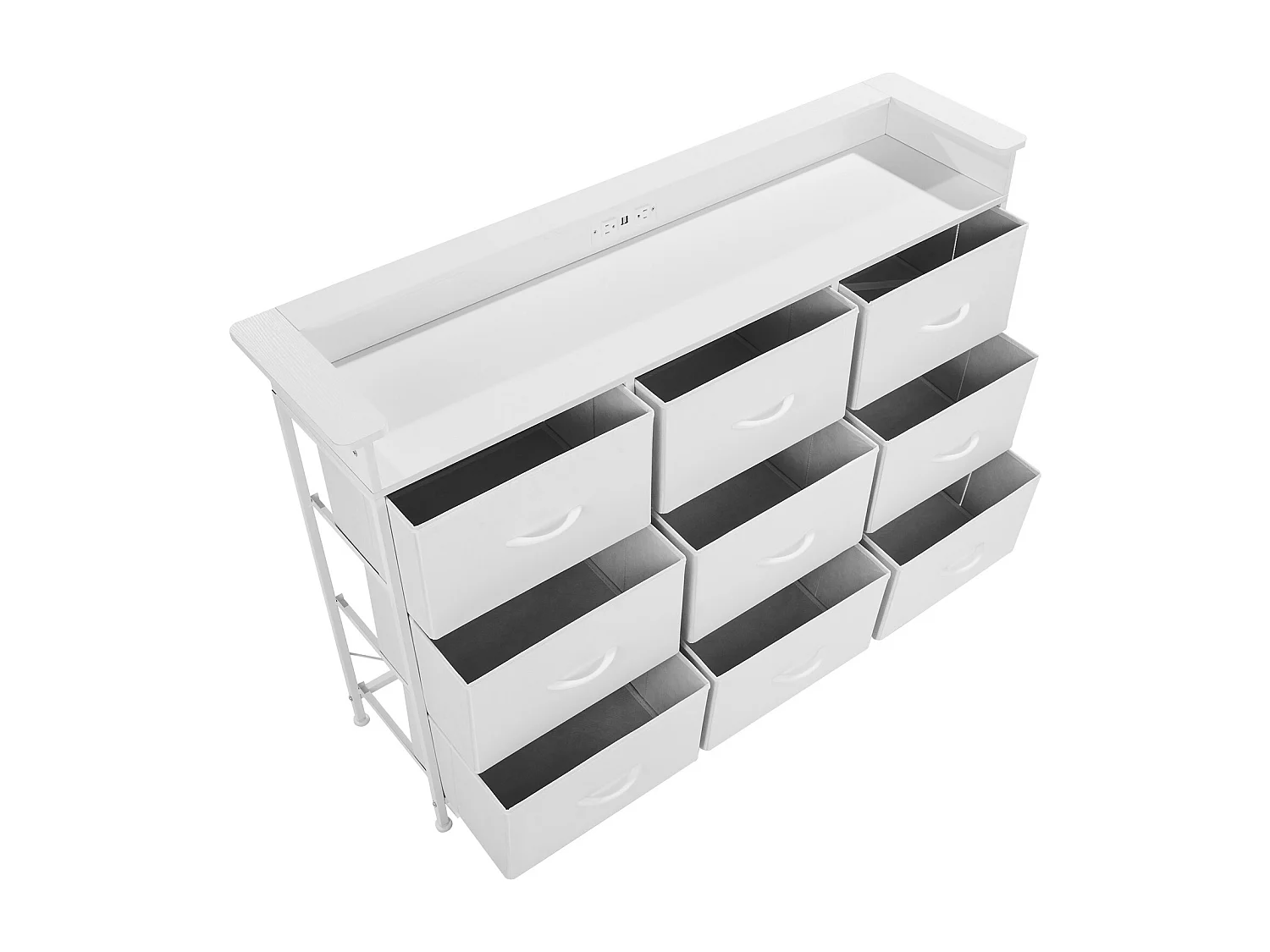 Commode Meuble de Rangement SucceBuy Commode Haute en Tissu à 9 Tiroirs avec Bac, LED et Sortie-Blanc