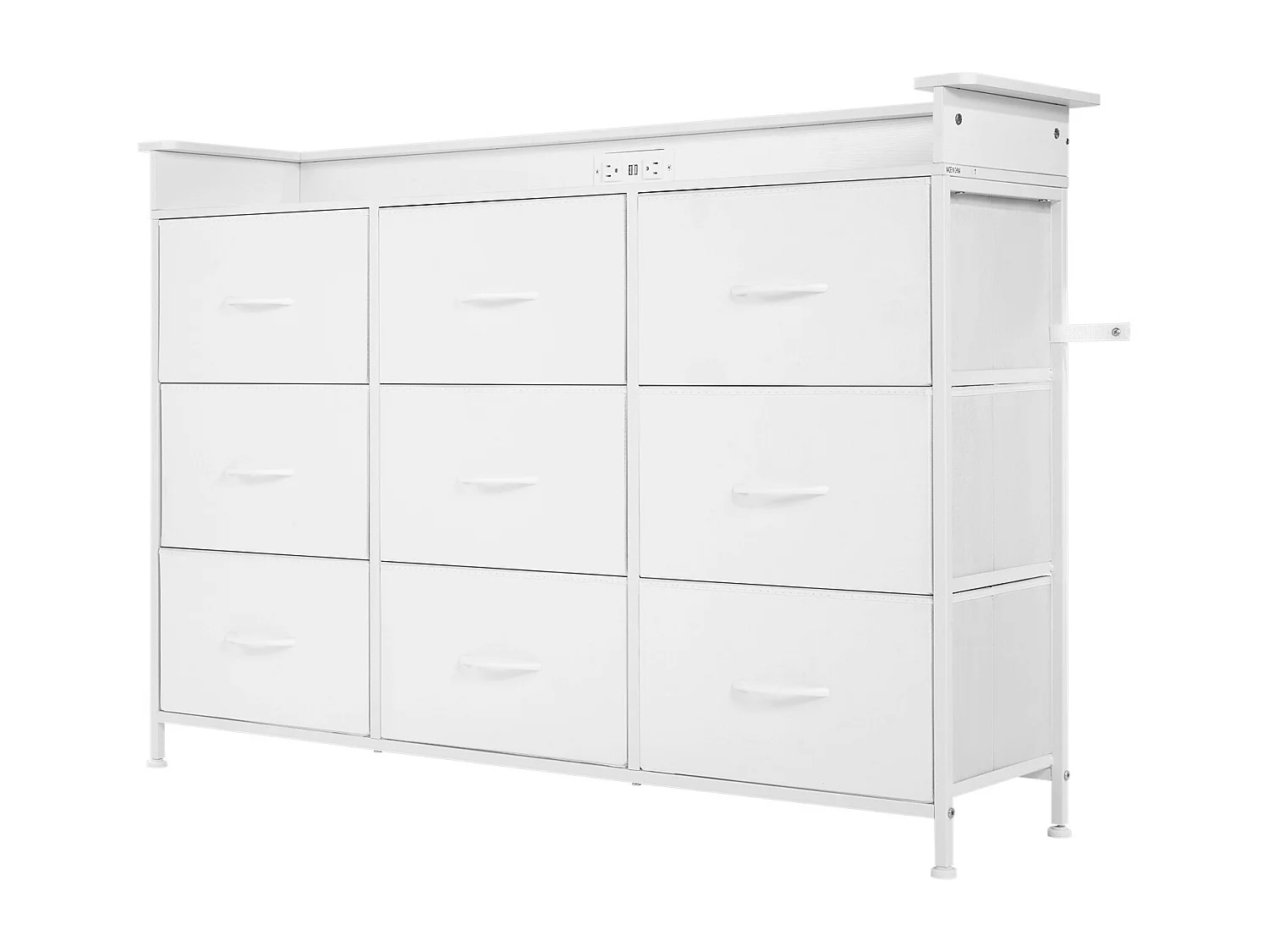 Commode Meuble de Rangement SucceBuy Commode Haute en Tissu à 9 Tiroirs avec Bac, LED et Sortie-Blanc