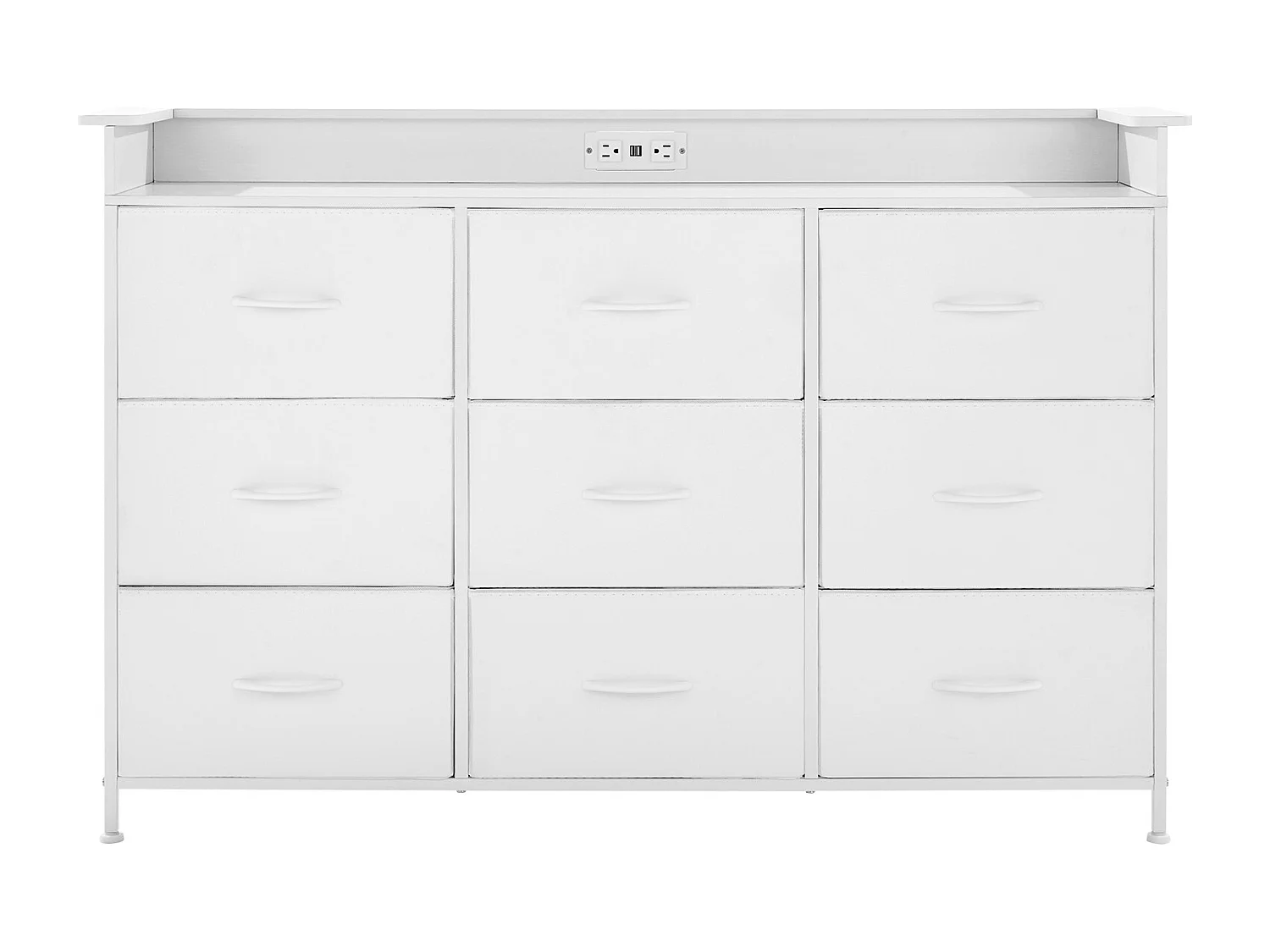 Commode Meuble de Rangement SucceBuy Commode Haute en Tissu à 9 Tiroirs avec Bac, LED et Sortie-Blanc