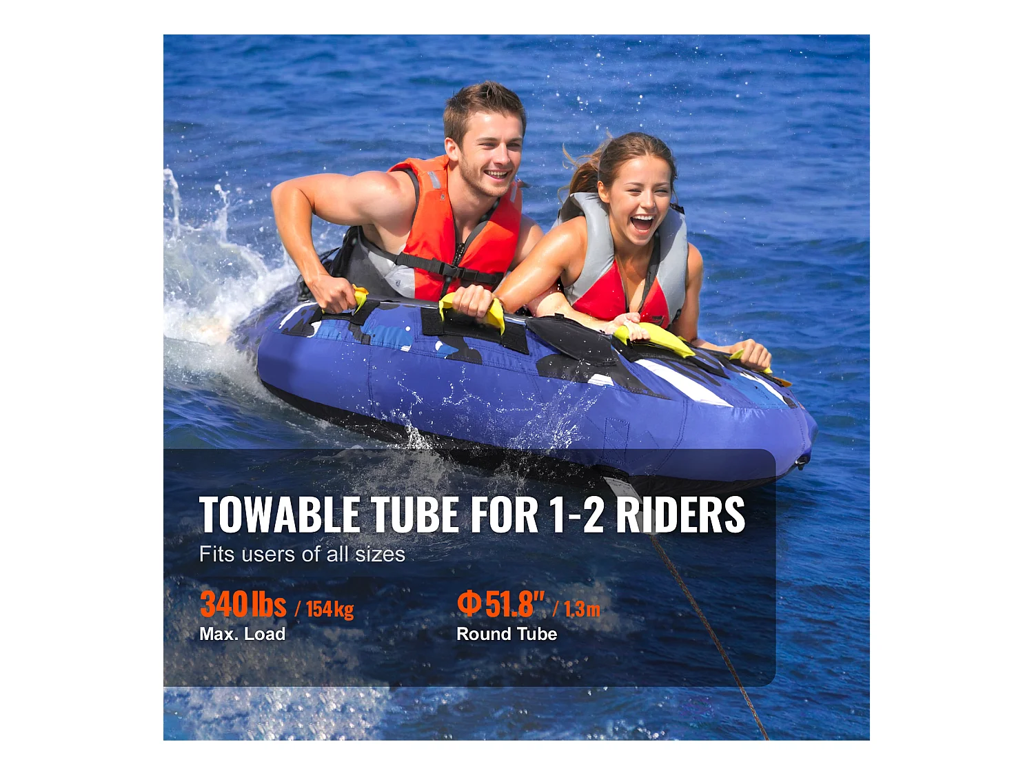 Tube Remorquable SucceBuy, pour 1 à 2 Passagers, 154 kg, 132 cm, Housse en Nylon, Poignées en EVA