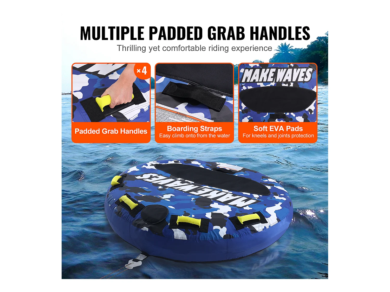 Tube Remorquable SucceBuy, pour 1 à 2 Passagers, 154 kg, 132 cm, Housse en Nylon, Poignées en EVA