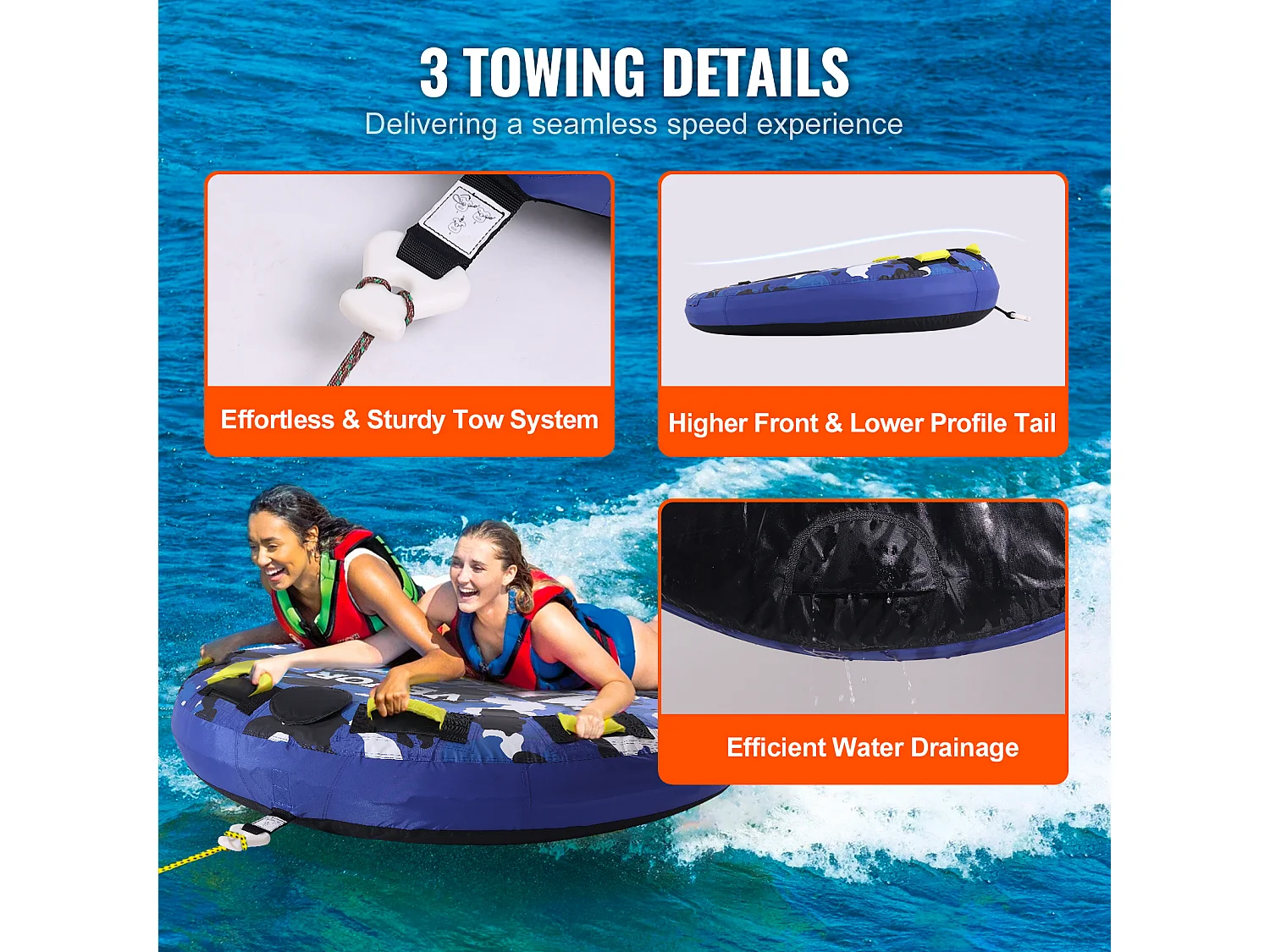 Schleppbarer Tretboot SucceBuy, für 1-2 Personen, 154 kg, 132 cm, Nylon-Hülle, EVA-Griffe