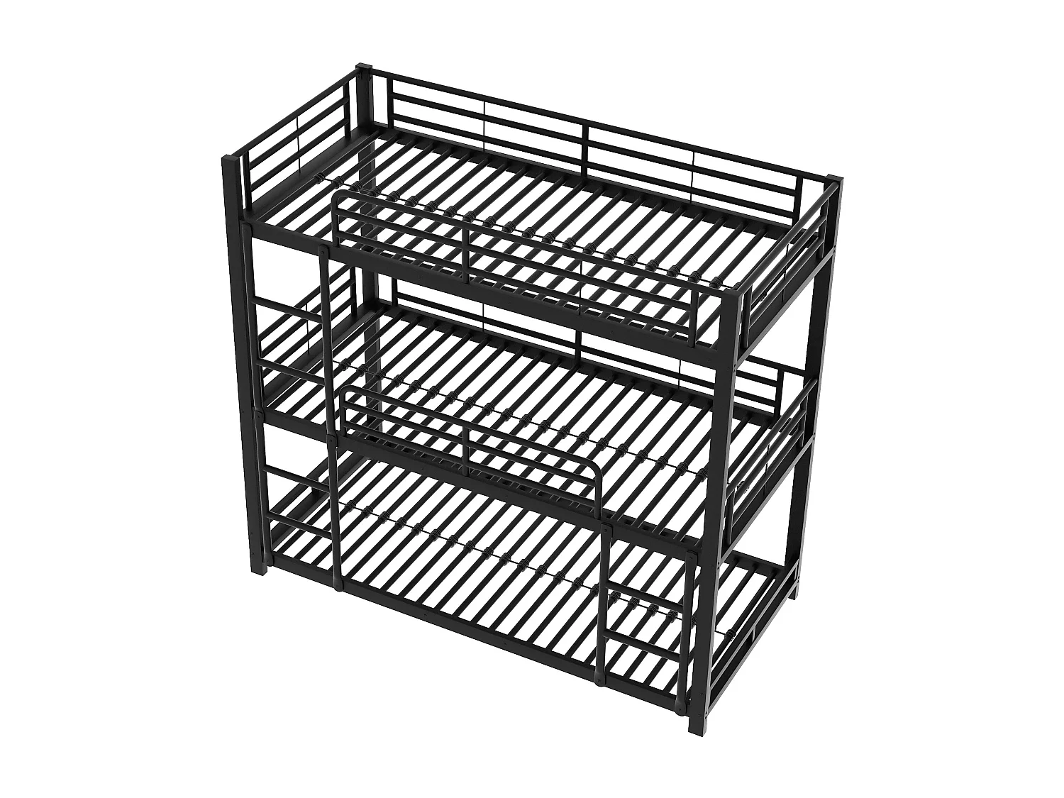 Letto a castello triplo per bambini 90x200cm con scaletta, struttura in metallo nero, 3 reti a doghe incluse, senza materasso